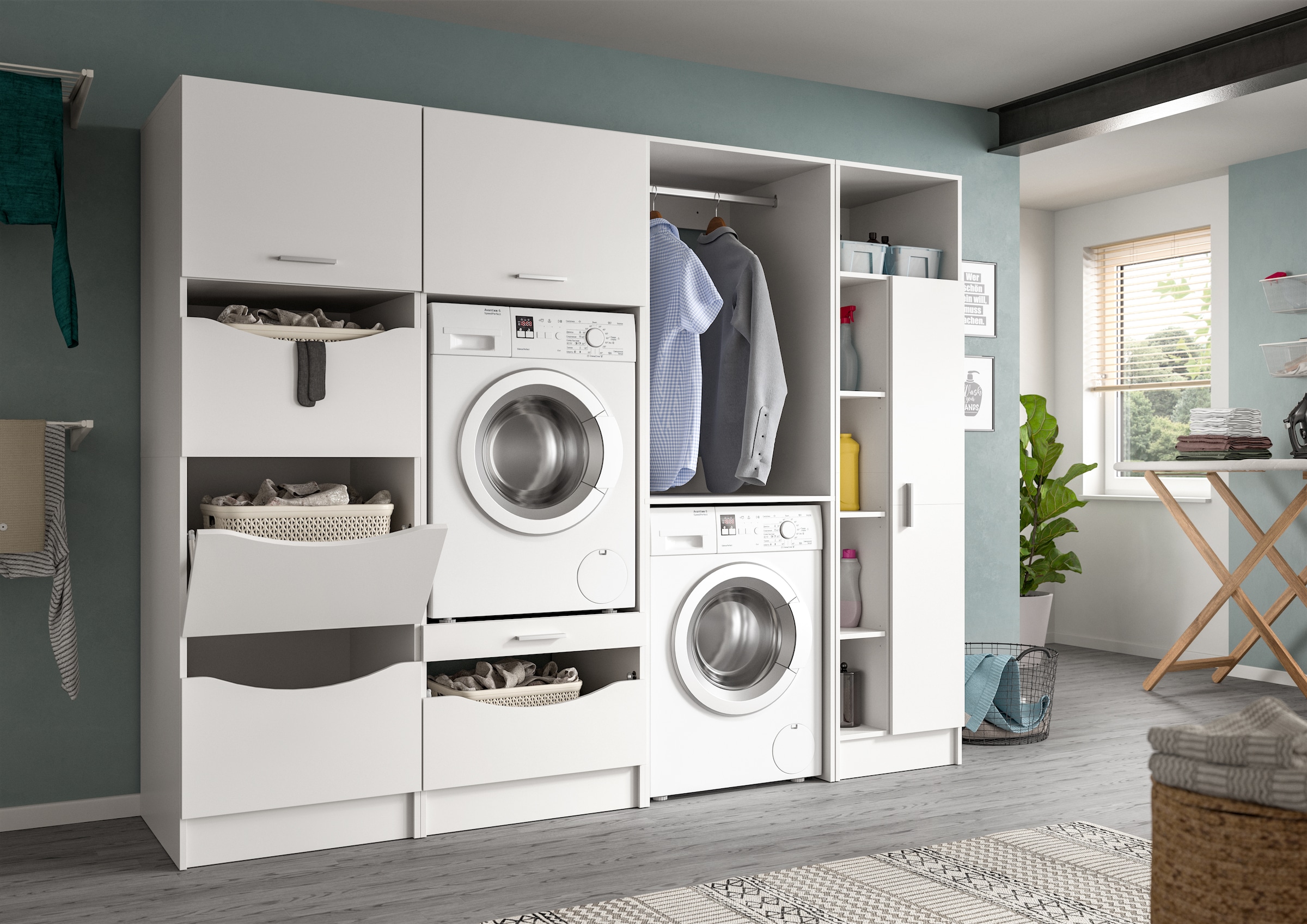welltime Badmöbel-Set »FALAS,  4-teilig, Hauswirtschaftsraum Set, Breite 248 cm« 1x Wäscheschrank, 2x Waschmaschinenumbauschrank & 1xMehrzweckschrank, 