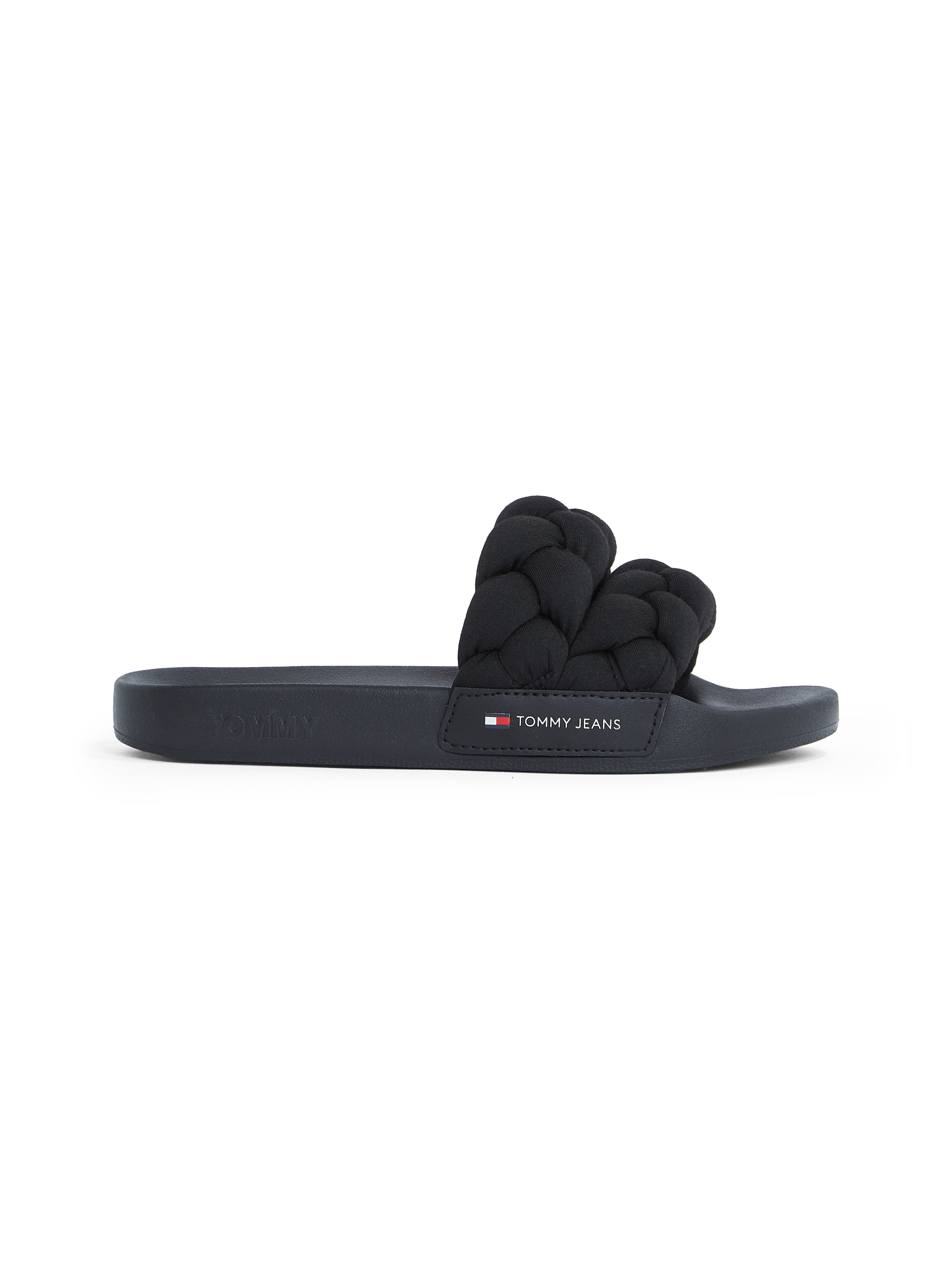 Tommy Jeans Pantolette »TJW BRAIDED SLIDE«, Sommerschuh, Flats, Schlupfschuh, geflochtene, wattierte Bandage