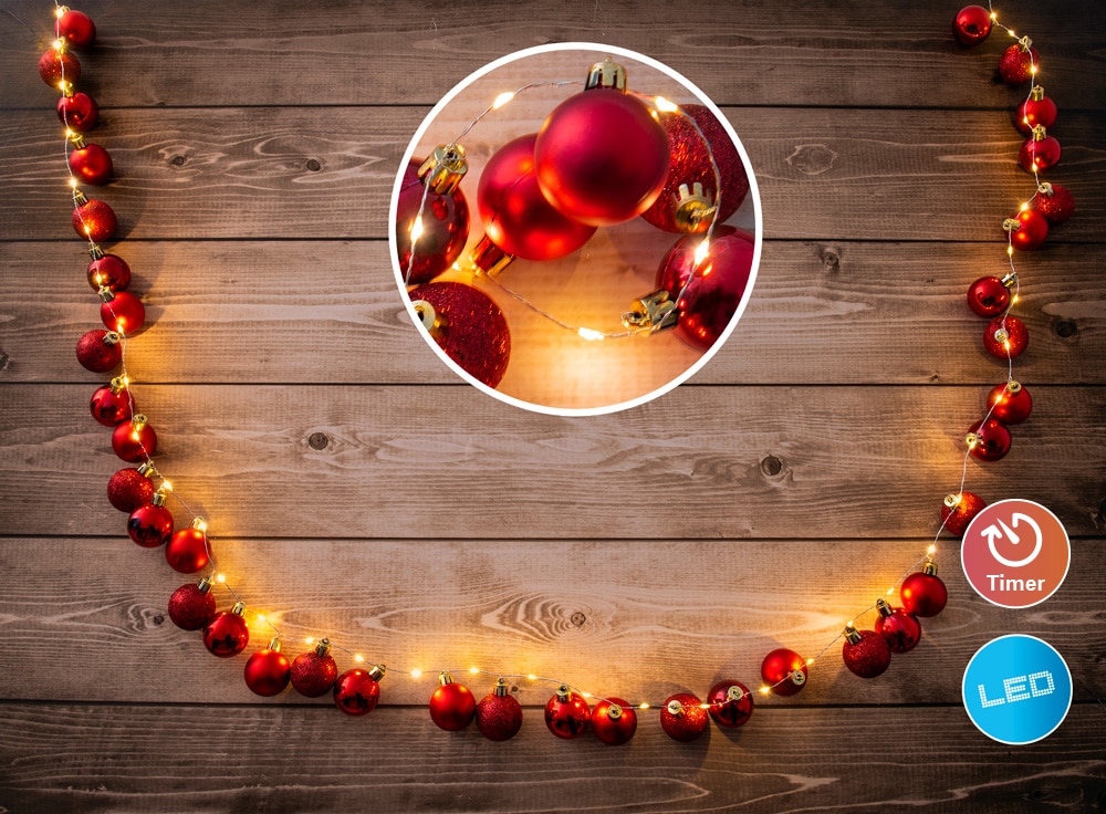 näve Lichterkette »LED-Outdoor-Weihnachtslichterkette, Weihnachtsdeko rot aussen«, 1 St.-flammig, l: 240cm, Ein-/Ausschalter, incl. Timer (6h an und 18h aus),Farbe: rot