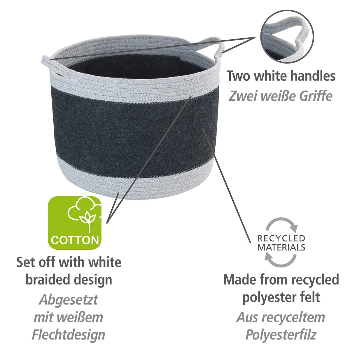 WENKO Aufbewahrungskorb »Bea«, (1 St.), Korb aus recyceltem Polyesterfilz