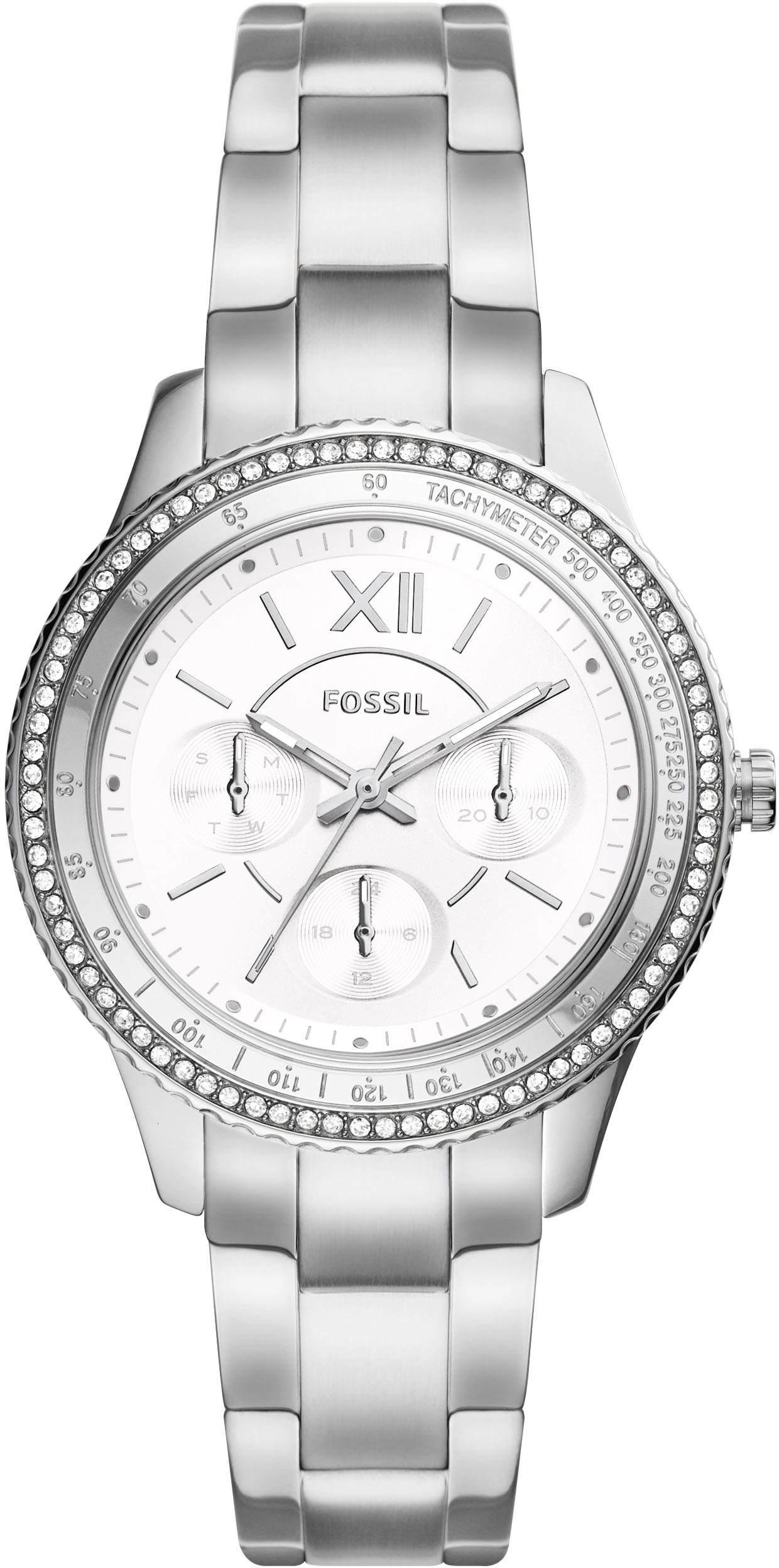 Fossil Multifunktionsuhr »STELLA SPORT«, Quarzuhr, Armbanduhr, Damenuhr, Datum, Edelstahlarmband
