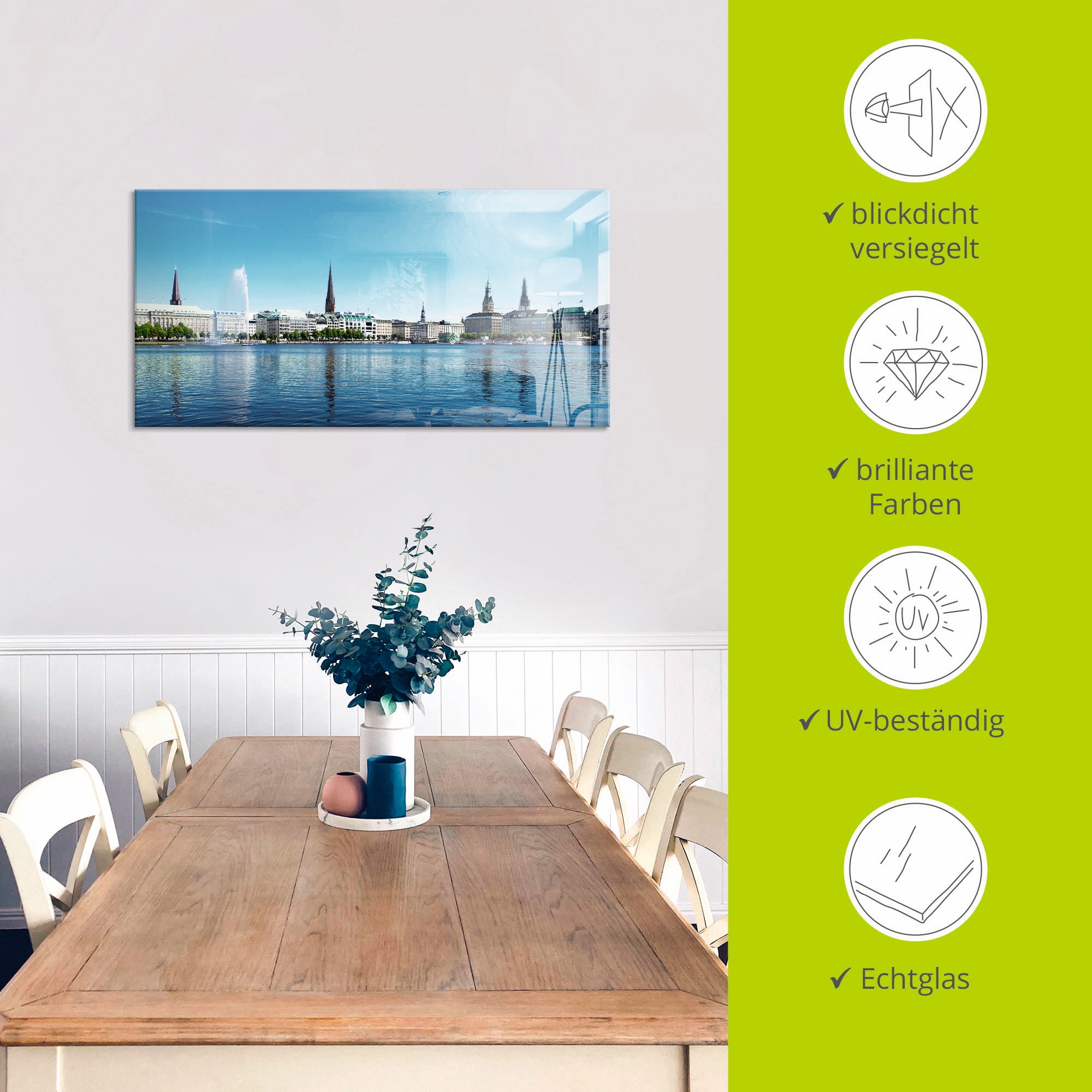 Artland Glasbild »Hamburg Alsterpanorama«, Deutschland, (1 St.), in verschiedenen Größen