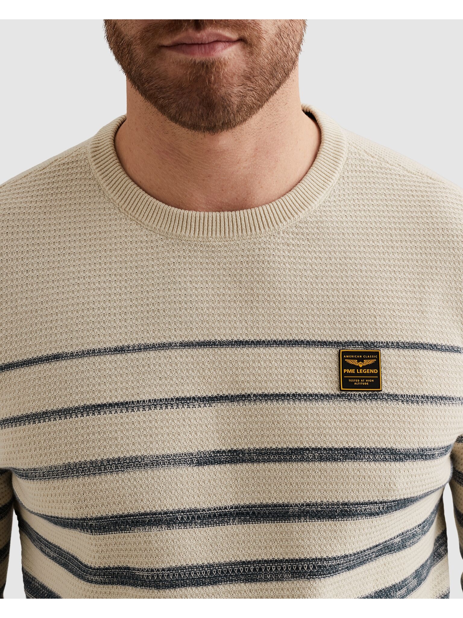PME LEGEND Strickpullover »RH Pullover structured stripe« mit Logo Stickerei
