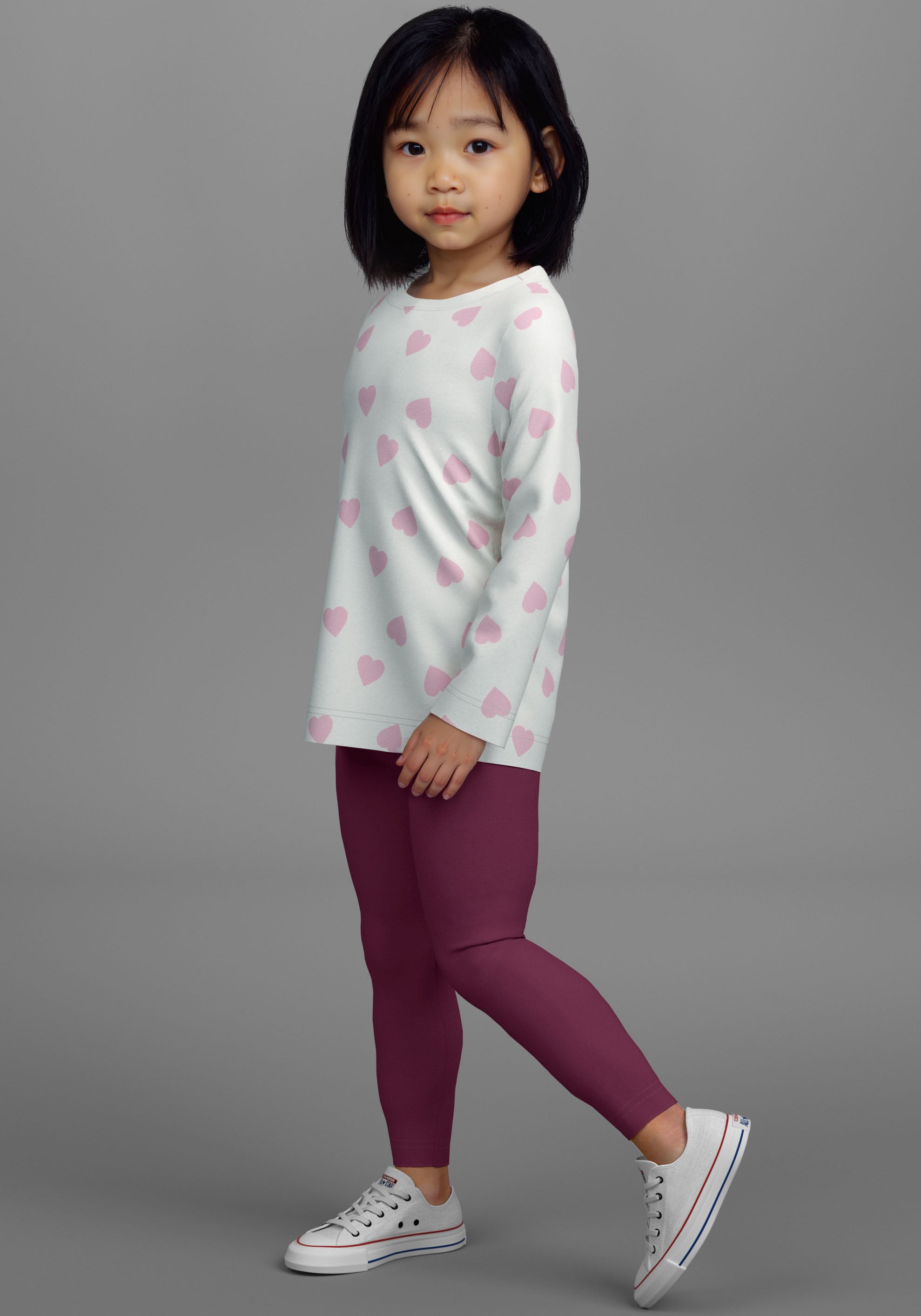 KIDSWORLD Langarmshirt »2er Pack 1x Herzen + 1x Unifarben Shirts«, (2 tlg.), 2er Pack Shirts mit Herzen