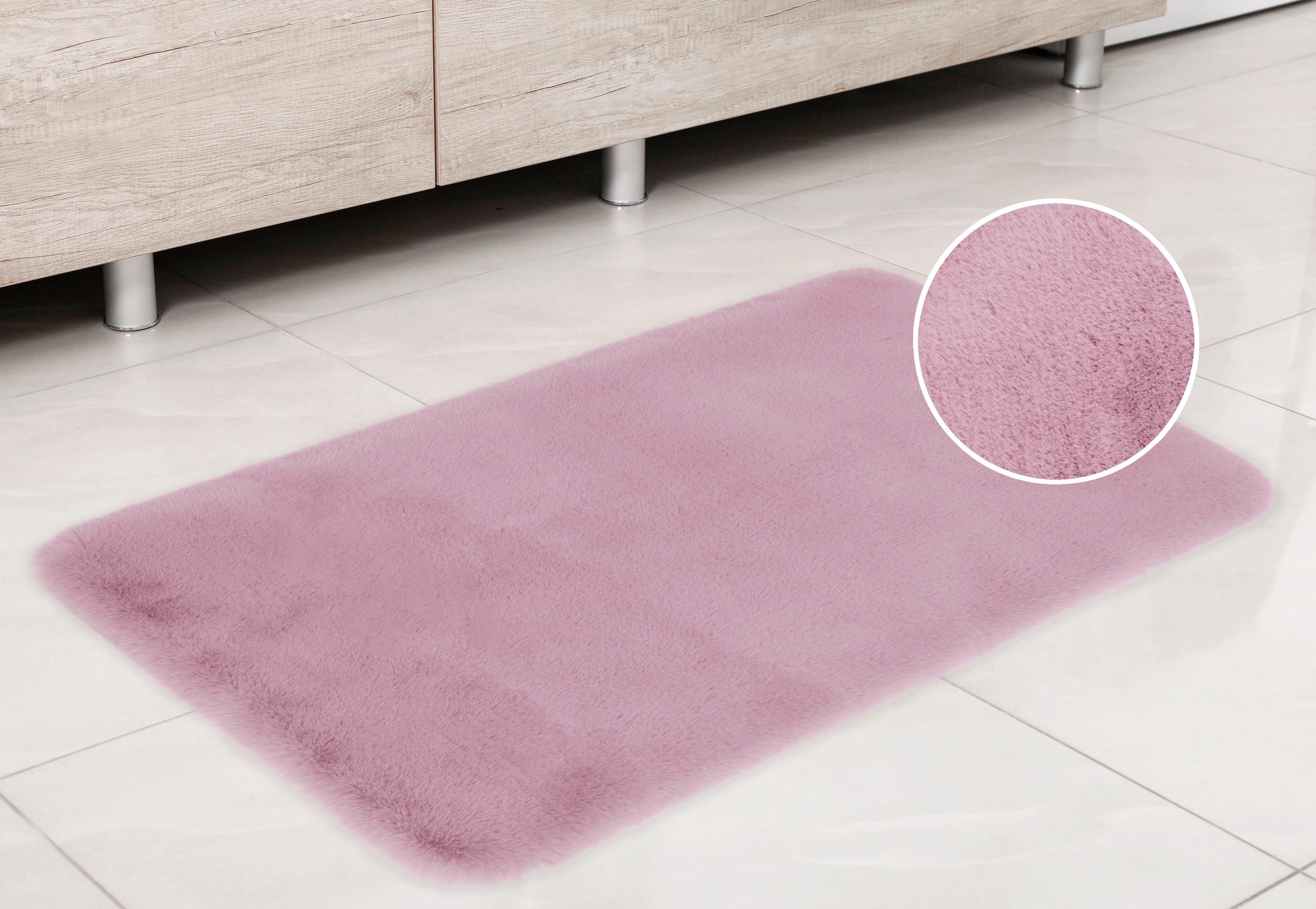 my home Badematte »Rabbit Badematten, Badvorleger, Badezimmer Teppich«, rutschhemmend beschichtet, strapazierfähig-fußbodenheizungsgeeignet-schnell trocknend, Kaninchenfell-Haptik, Badteppich, rechteckig, rund & als 3-tlg. Set