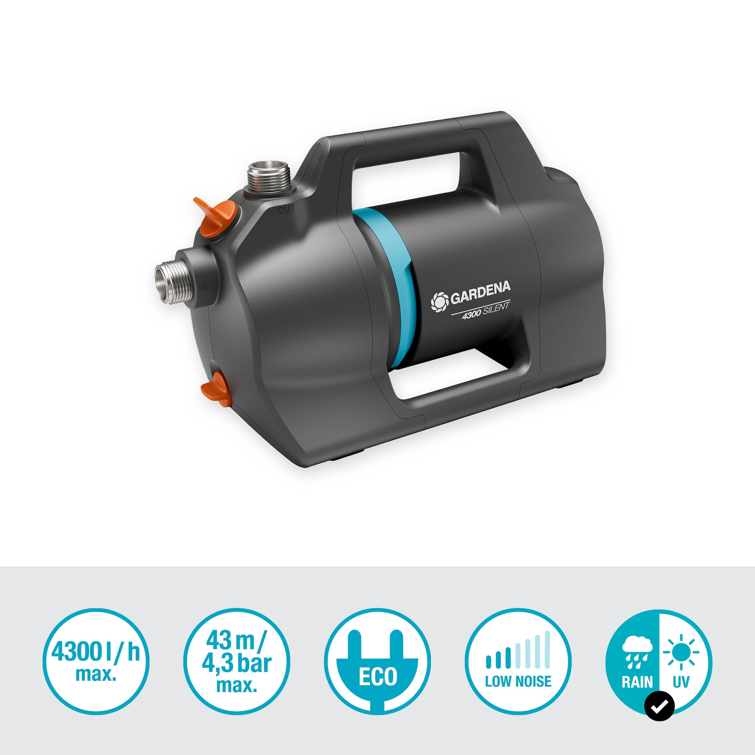 GARDENA Gartenpumpe »4300 Silent«, ideal für ambitionierte Einsteiger, 4300 l/h, 650 W