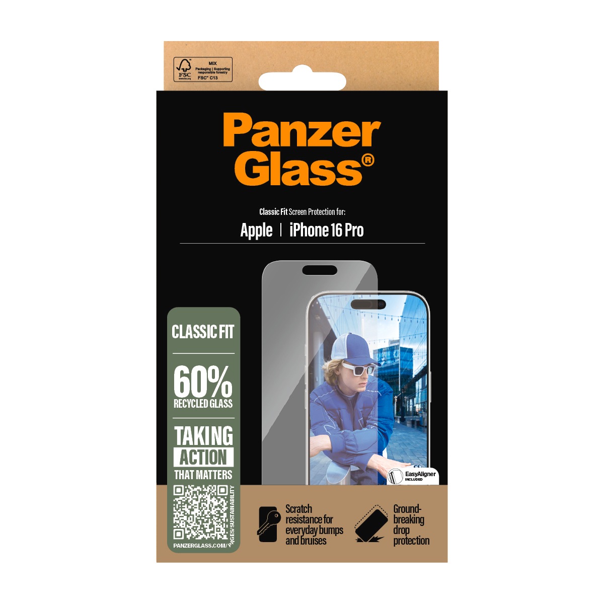PanzerGlass Displayschutzglas »Classic Fit Screen Protection«, für Apple iPhone 16 Pro, Displayschutzfolie, Schutzfolie, Bildschirmschutz, kratz- & stoßfest