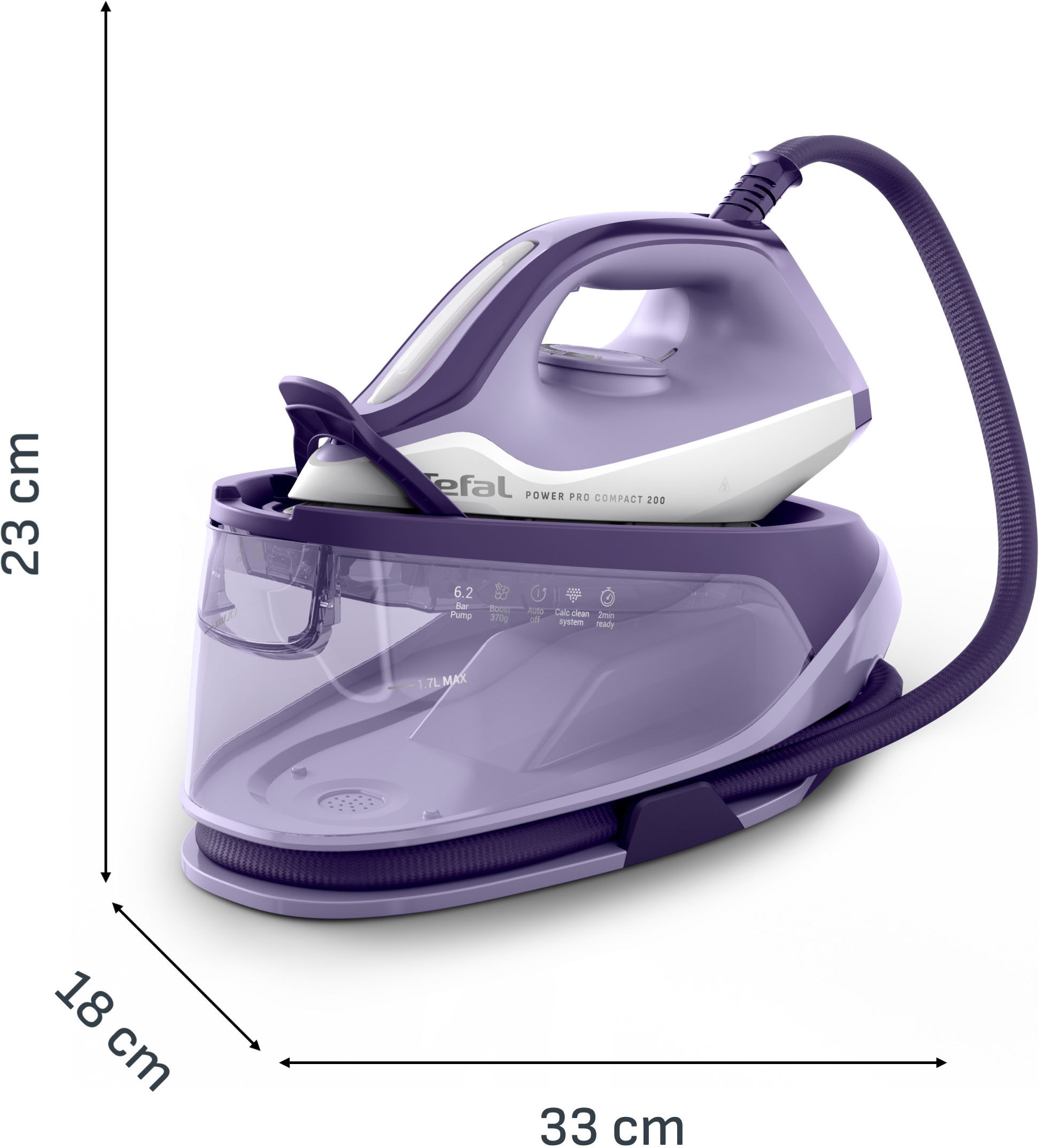Tefal Dampfbügelstation »Power Pro Compact 200« 1.700 ml Wassertank 2400 W, 120 g/min Dampfmenge, 370 g/min Dampfstoß, 1,7 L Wassertank