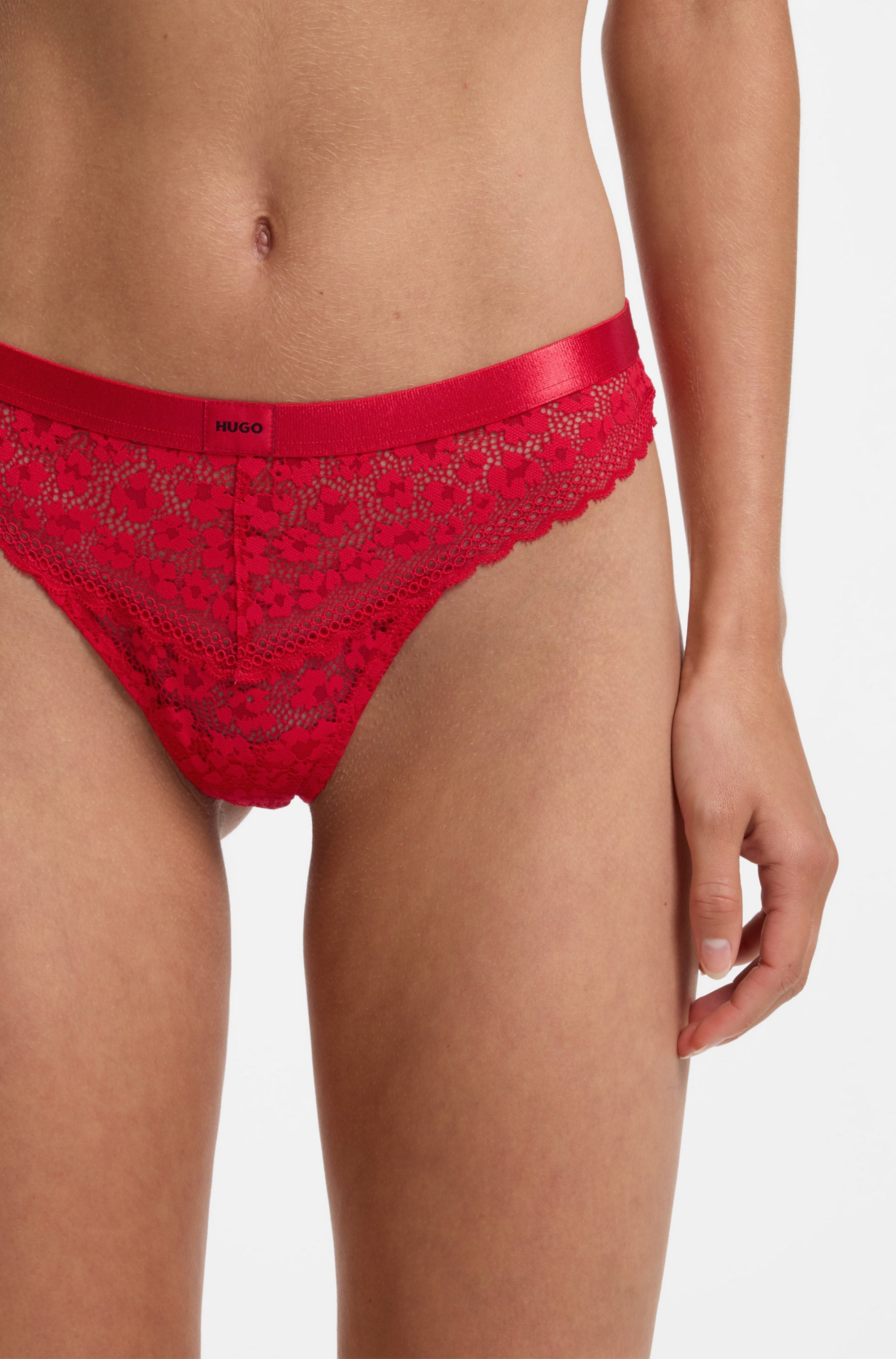 HUGO Underwear String »SAVANA« aus Spitze mit Leopardenmuster und Logo am Bund