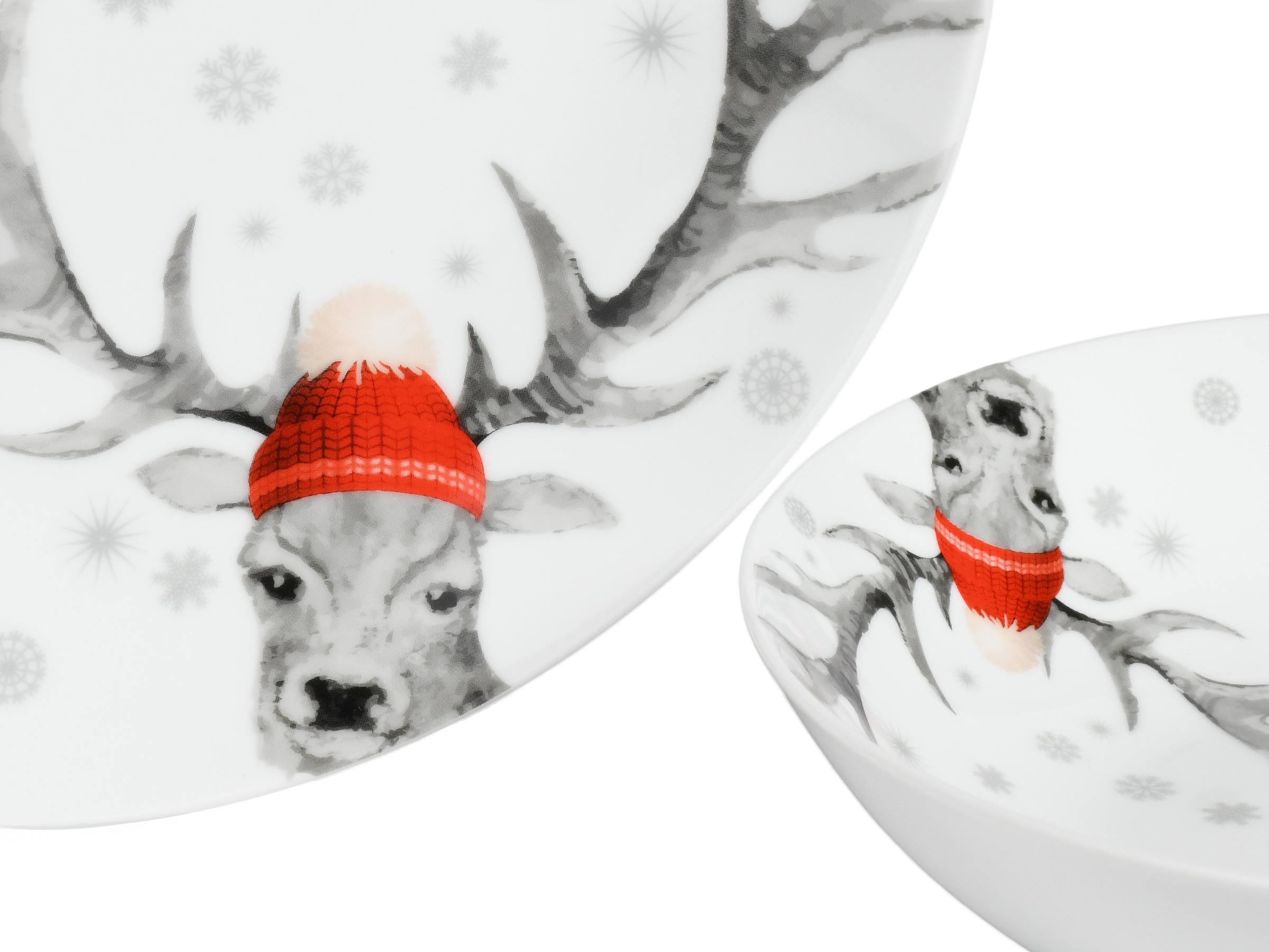 CreaTable Tafelservice »Luna Hirsch«, (Set, 12 tlg.), winterliches Hirsch-Motiv
