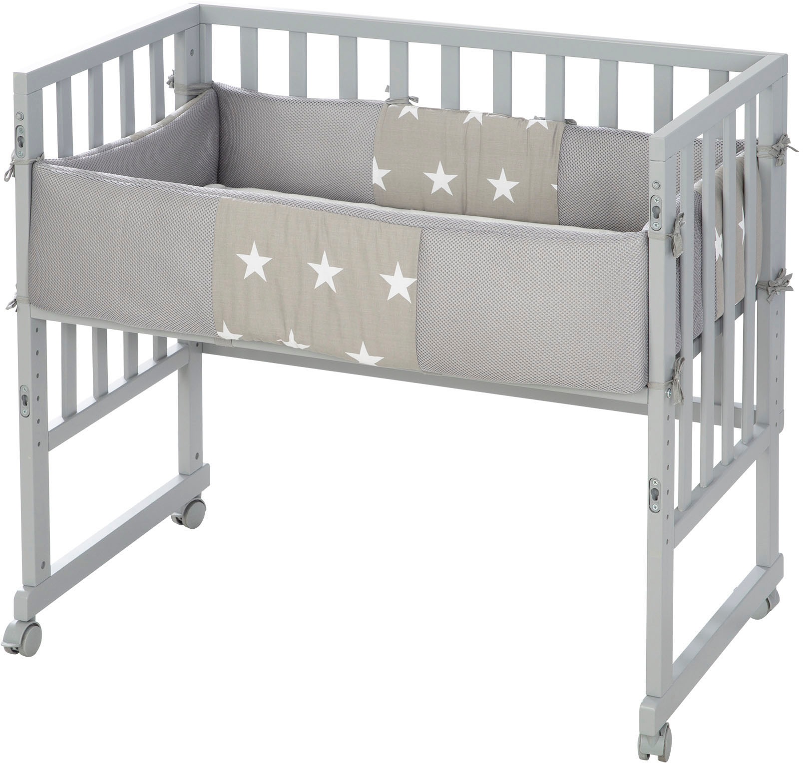 roba® Stubenbett »Safe Asleep® 2in1, taupe, Little Stars«, mit 4 Rollen, Matratze, Nestchen und Sicherheitsbarriere