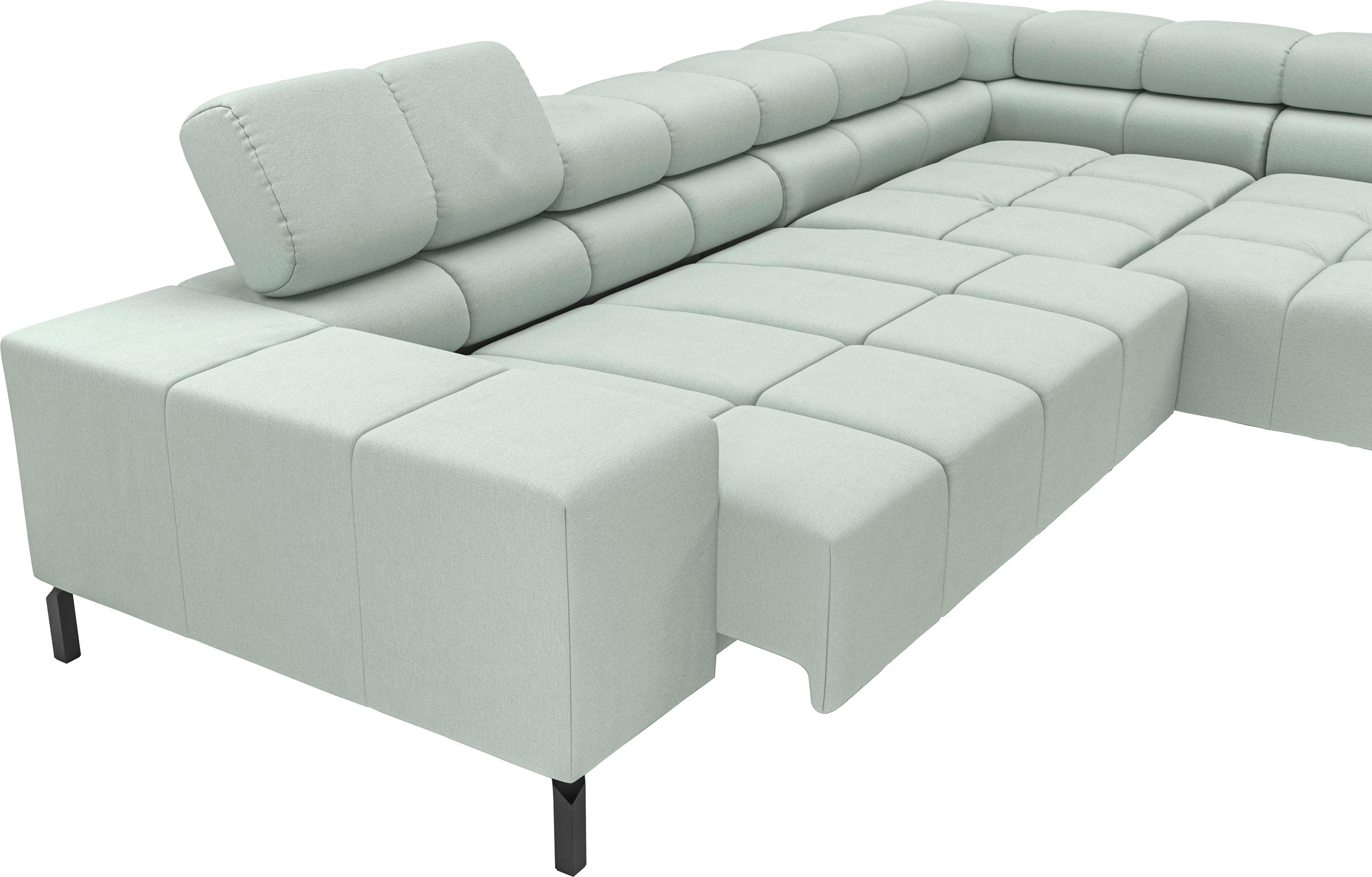 INOSIGN Ecksofa »Ancona New, wahlweise motorische Sitztiefenverstellung, auch in Cord«, feine Steppung, mit Kopfteilverstellung, 3 Zierkissen, L-Form
