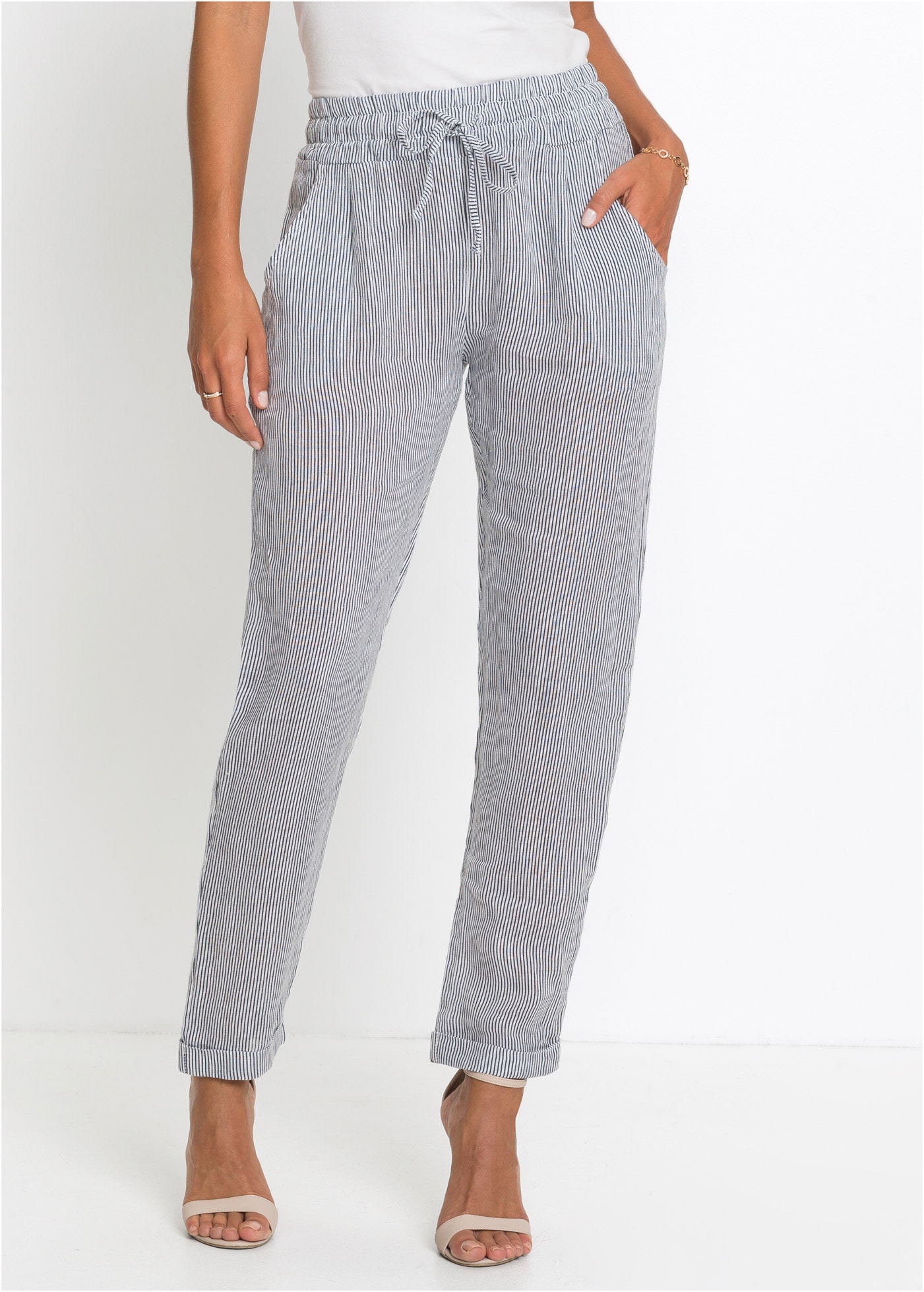 bonprix Leinenhose  aus Leinen und Lyocell, mit Elastik-Bündchen, Regular Fit