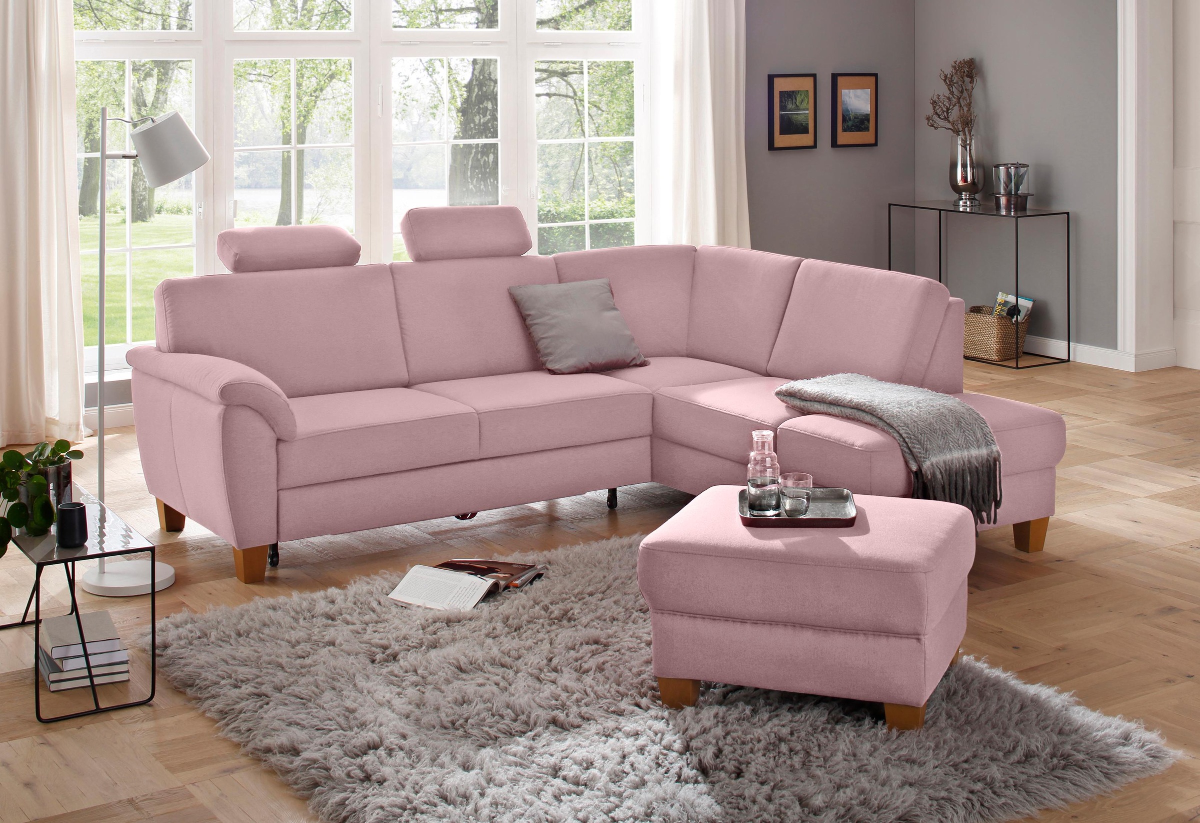 Home affaire Ecksofa »Alta L-Form«, mit Federkern und Kontrastnaht, Füße Buche eichefarben