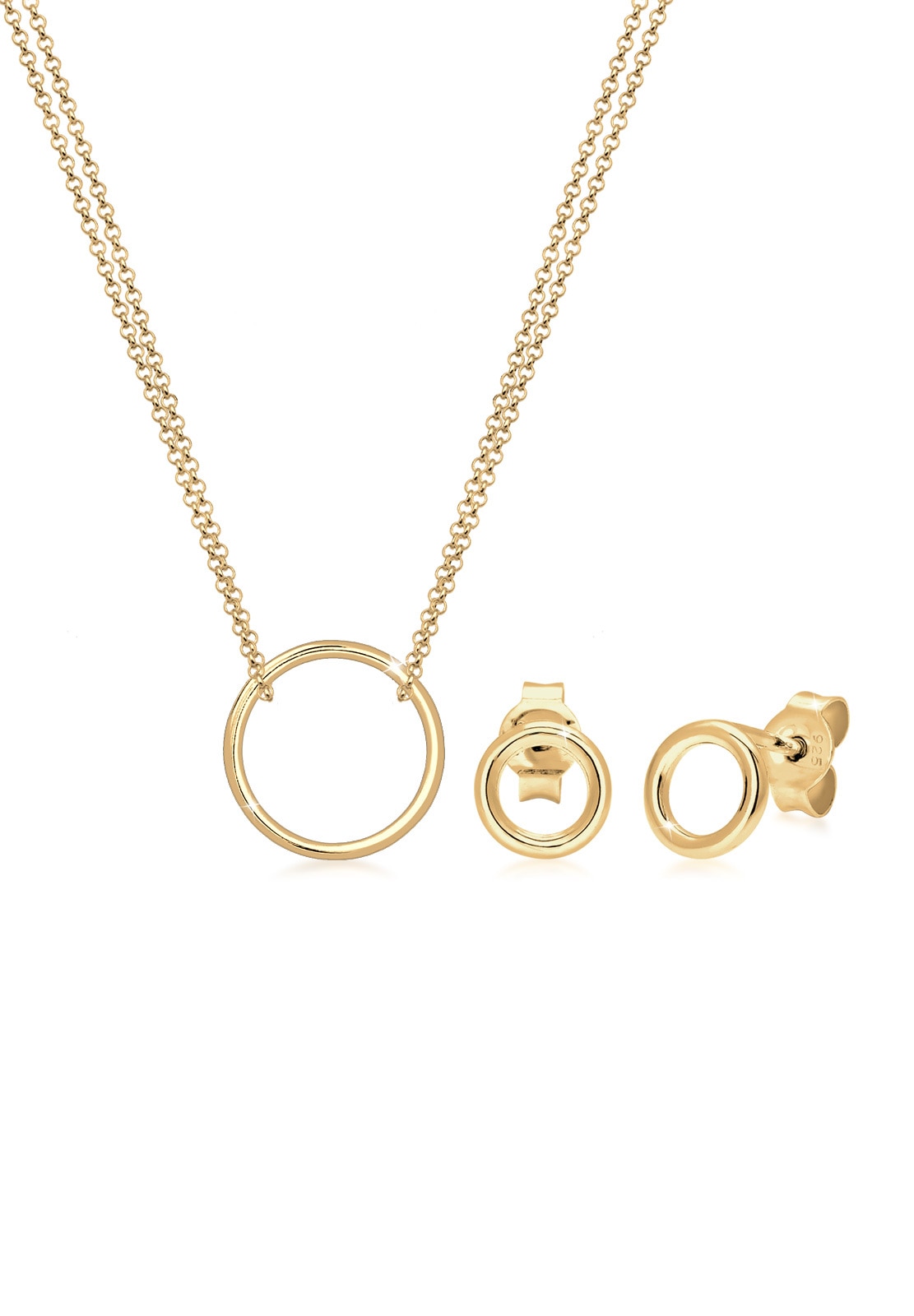 Elli Ohrring und Ketten Set »Schmuckset Kreis 925 Sterling Silber vergoldet« ()