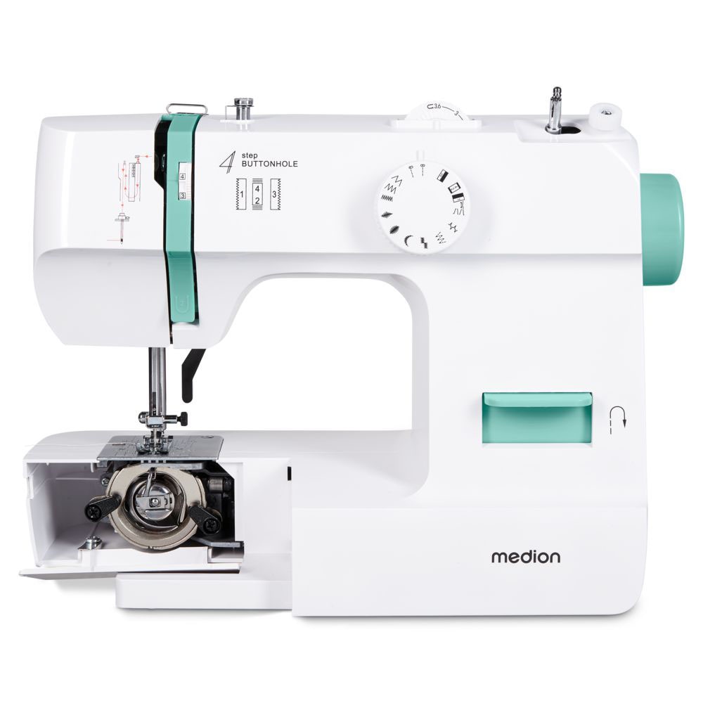Medion® Nähmaschine »SM70 (MD 11179), 12 Stichmuster, Rückwärtstaste, 70 Watt Motorleistung«, 12 Programme, einstellbare Stichlänge, 4 Schritte Knopfloch, umfangreiches Zubehör