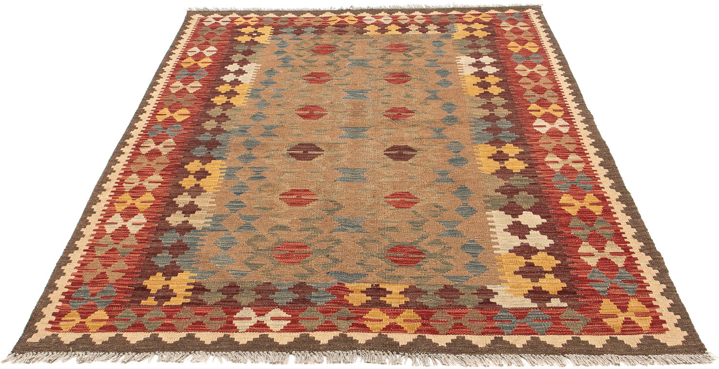 Wollteppich »Kelim - Oriental - 199 x 148 cm - mehrfarbig«, rechteckig, 4 mm Höhe,...