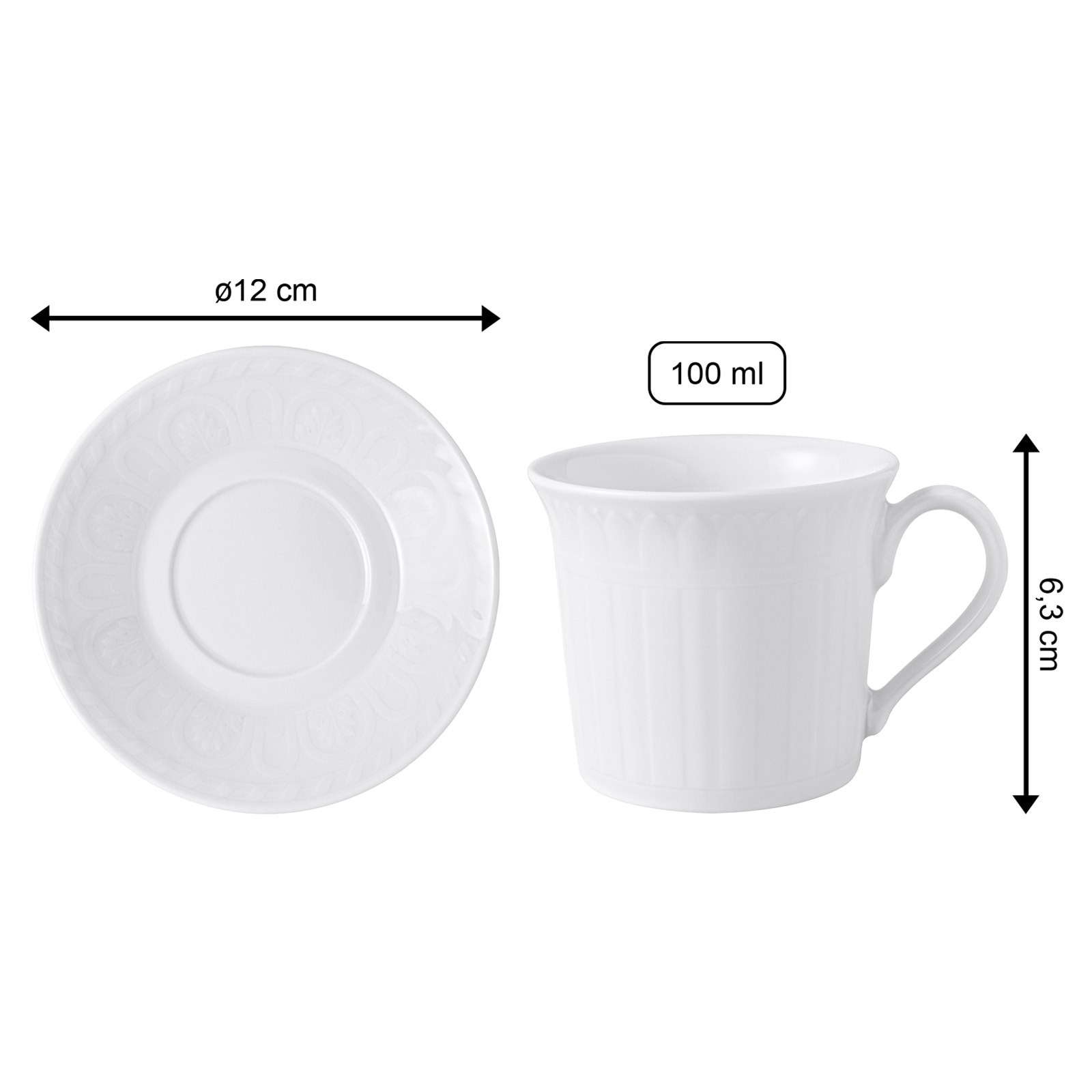 Villeroy & Boch Tasse »Espressotassen mit Untertassen Cellini 100 ml 6er Set weiß« Spülmaschinengeeignet, Mikrowellenfest