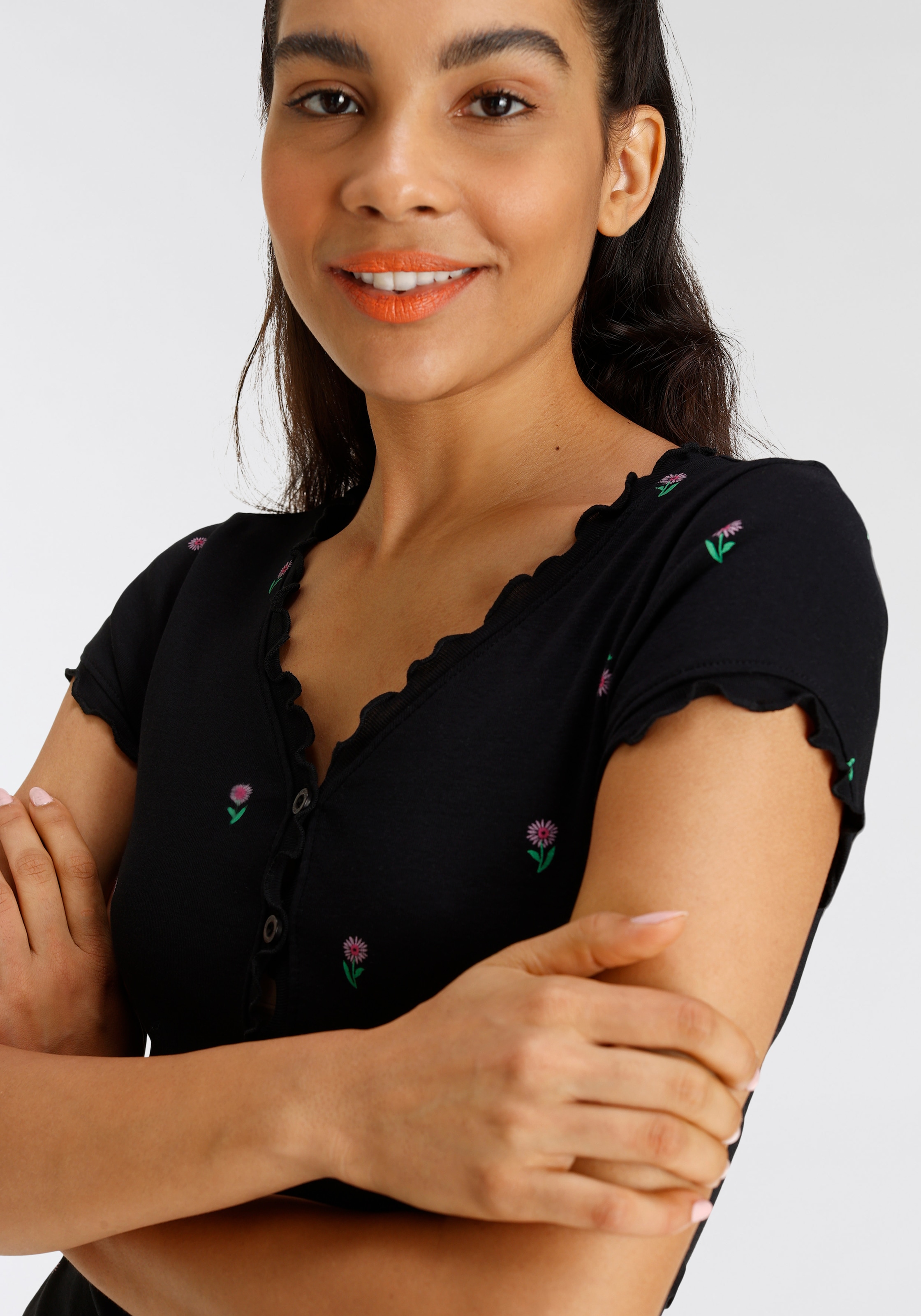 KangaROOS Kurzarmshirt kurzärmelig,  figurbetont,  aus Baumwolle