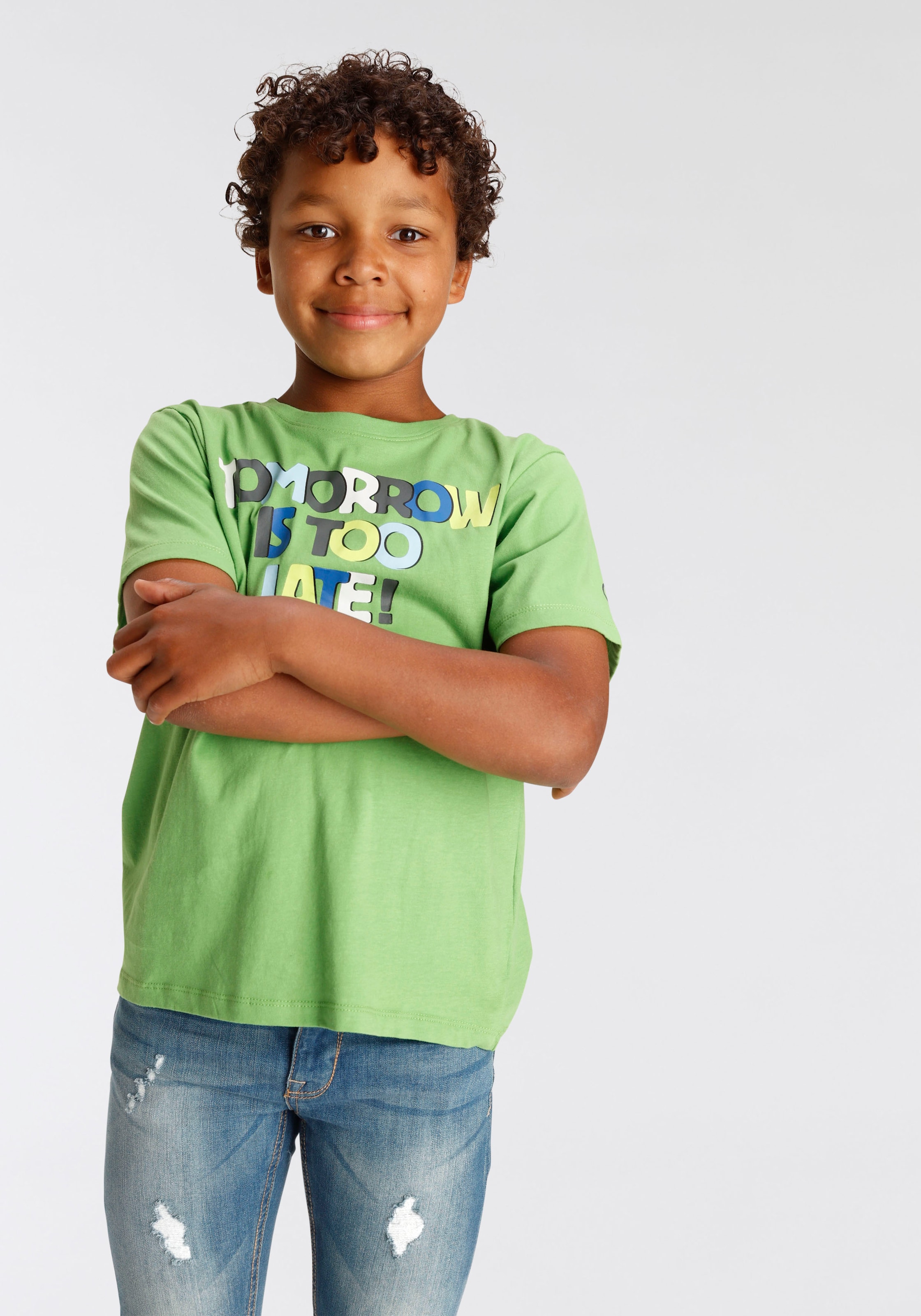 T-Shirt »TOMORROW KIDSWORLD bei OTTO TOO IS Spruch LATE«,