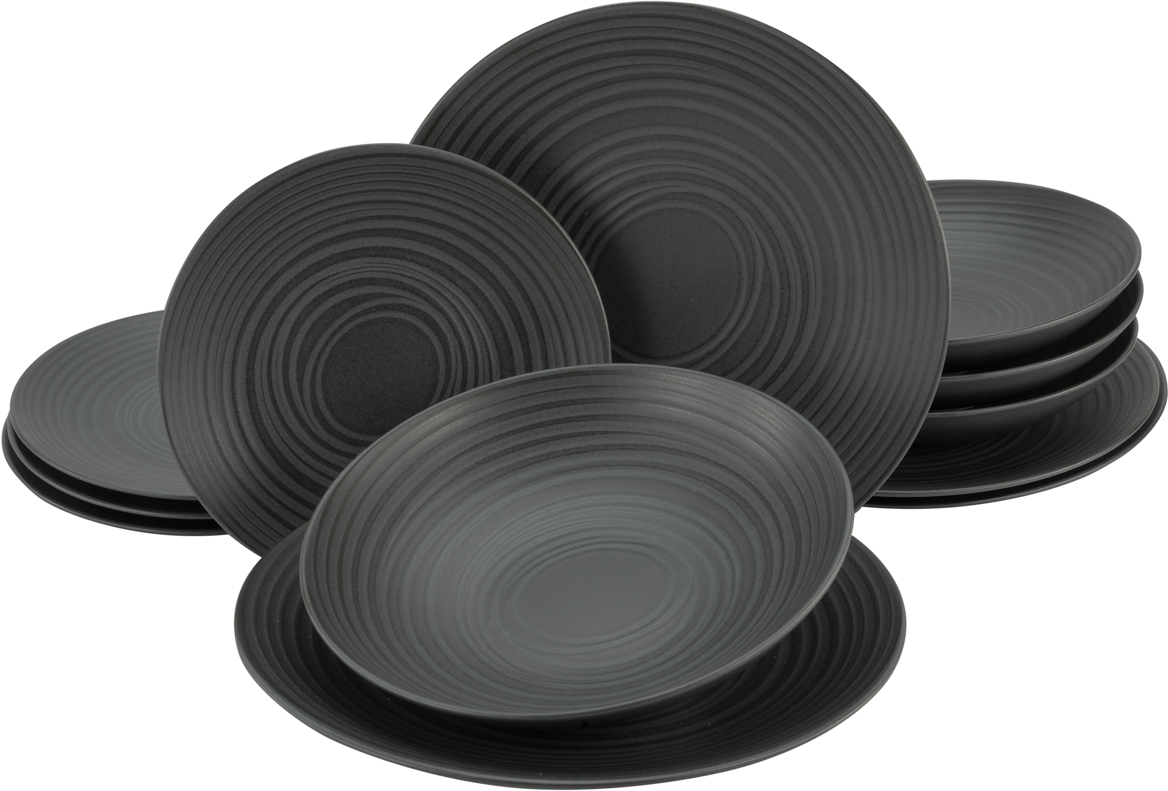 CreaTable Tafelservice »Geschirr-Set Lava Stone«, Personen für Made Teller in tlg., für Teile 12 4 bei schwarz, Personen), Service, OTTO (Set, 4 Europe, Reliefdekor, 12 Set