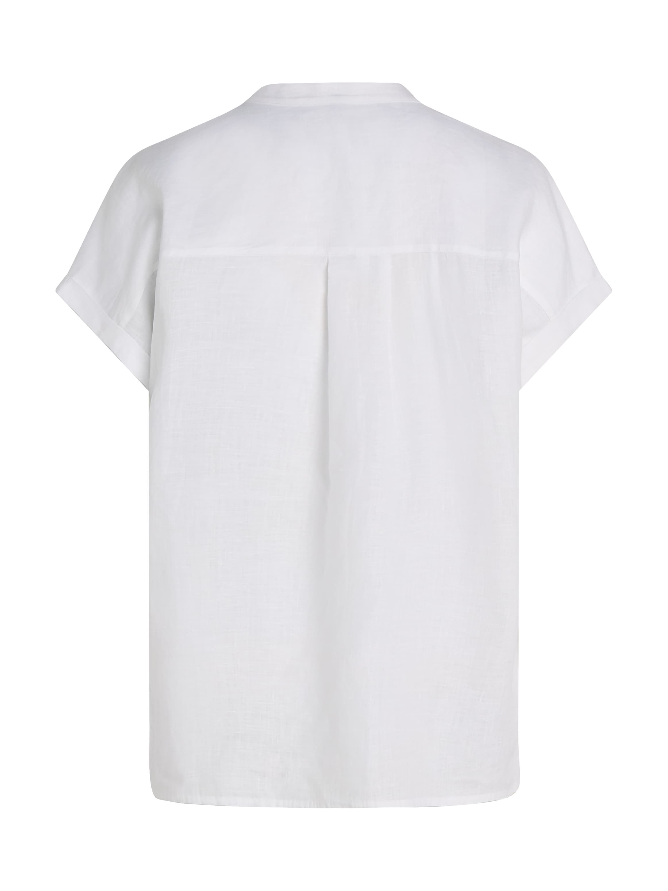 Tommy Hilfiger Kurzarmbluse »ESS LINEN COLLARLESS S/S BLOUSE«, mit Logostickerei,kühlendes Premium Leinen