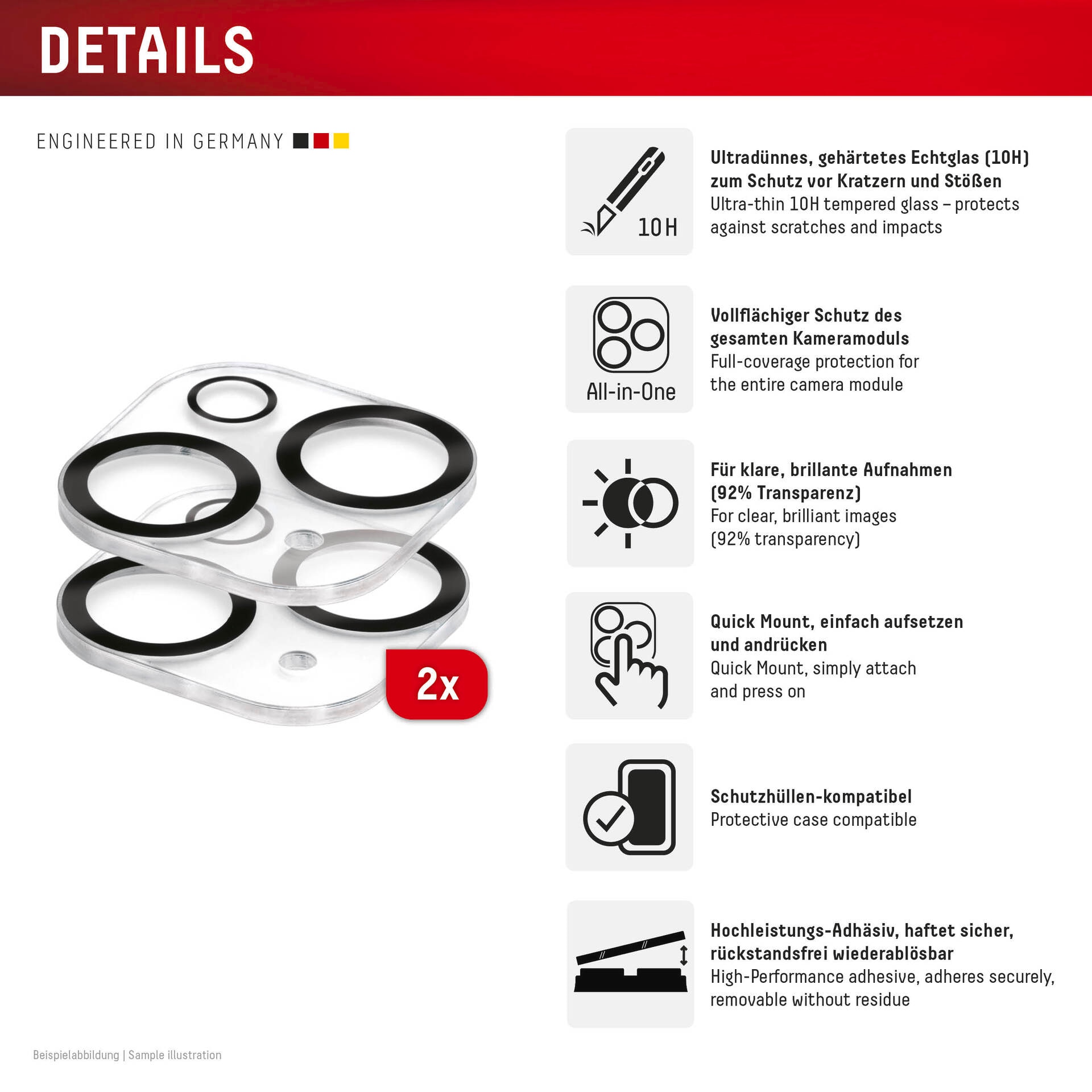 Displex Kameraschutzglas »Camera Lens Glass All-In-One Protector Full Cover«, für Apple iPhone 15-Apple iPhone 15 Plus, (Packung, 2x All-In-One Glas), Objektivschutz, Kameraschutz, kratz- & stoßfest