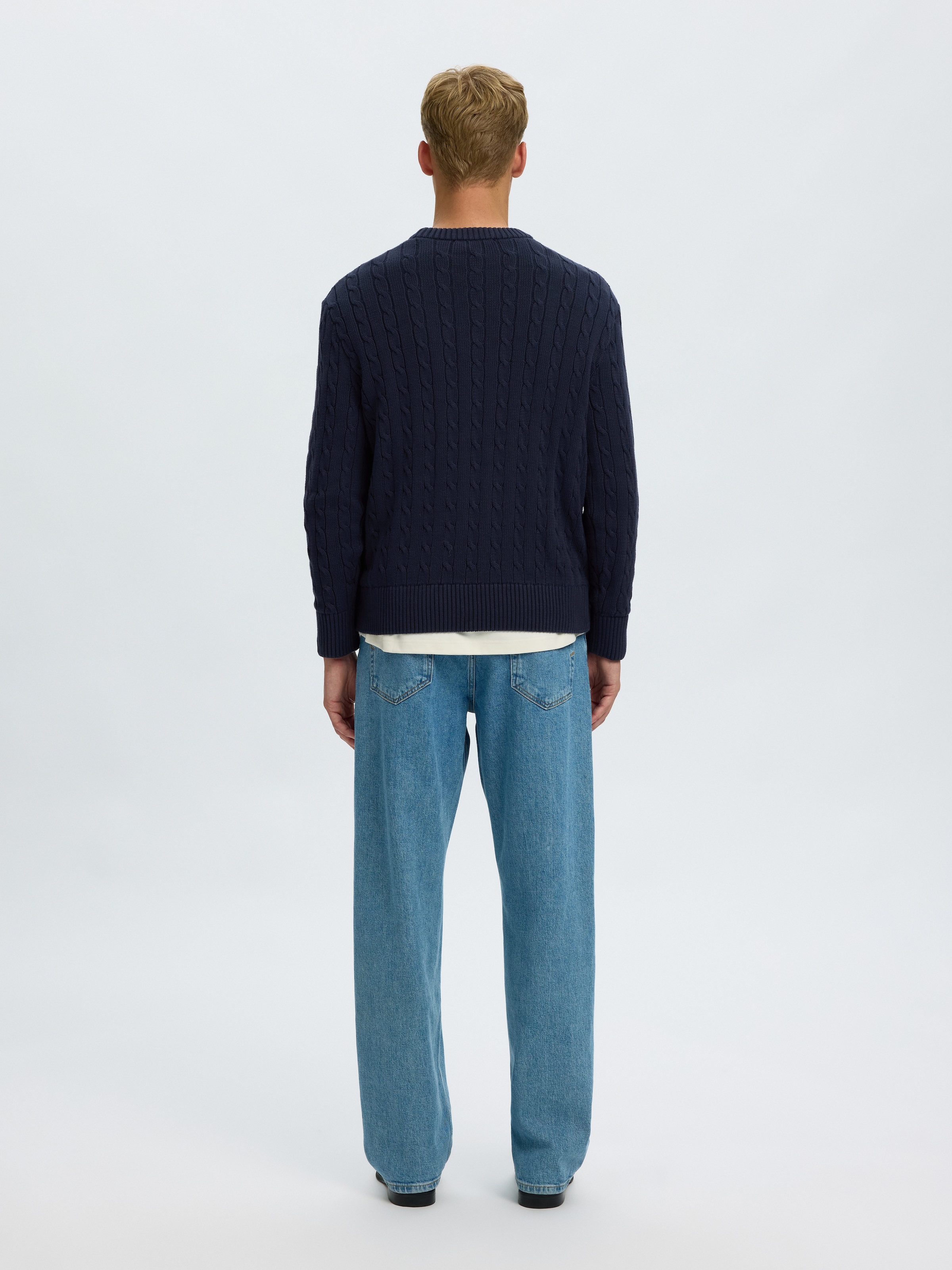 SELECTED Rundhalspullover »SLMBRAUN KNIT CABLE CREW NOOS« Baumwolle, relaxed fit