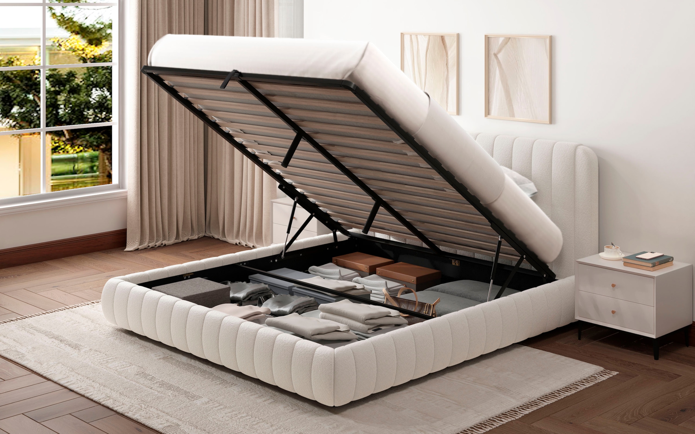 Home affaire Polsterbett »SELVAIR in der Breite 180cm, inkl. Lattenrost und Bettkasten« gepolstertes Kopfteil und Rahmen, Bezug im Chenillecharakter