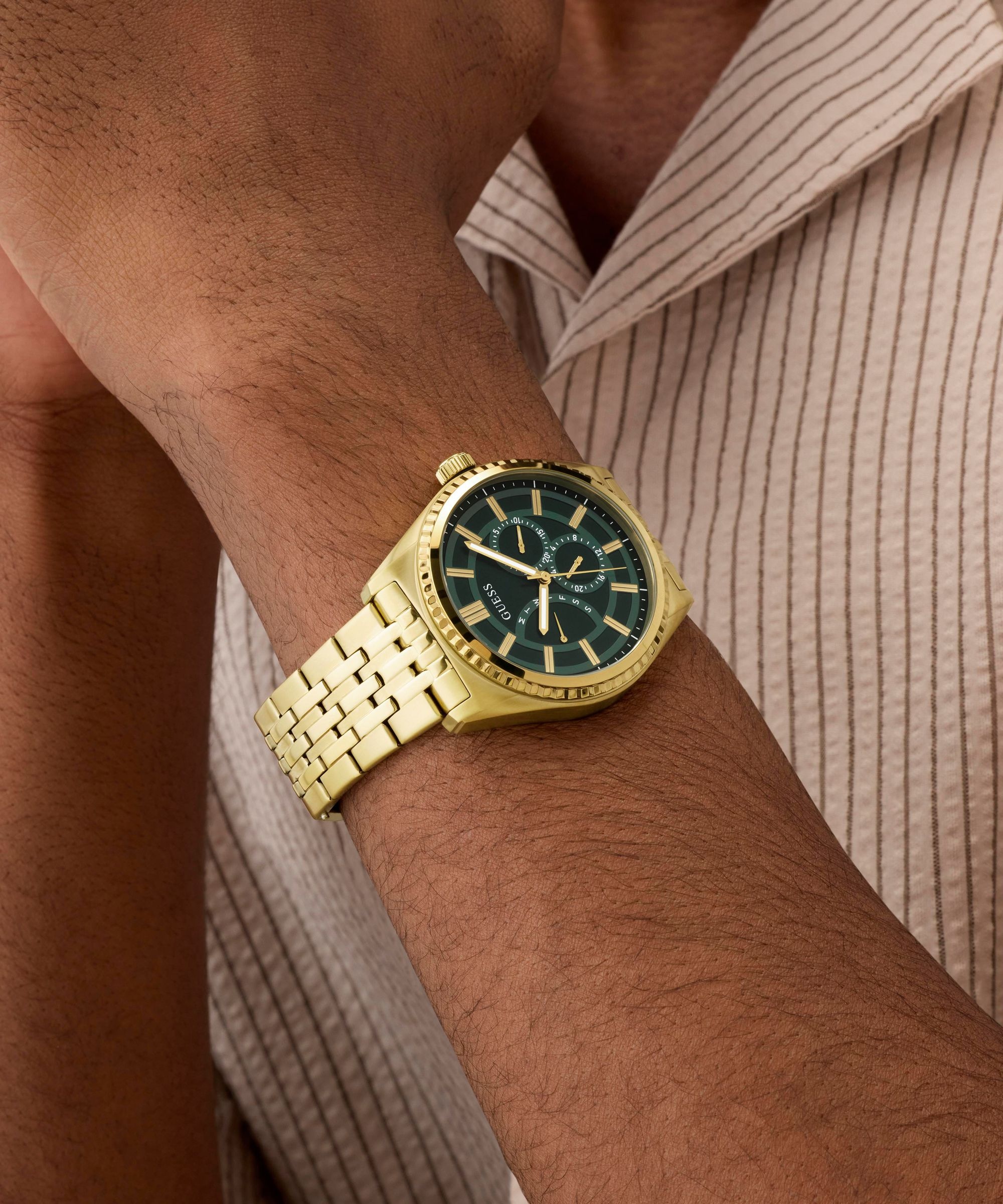 Guess Multifunktionsuhr »CAMDEN« Quarzuhr, Armbanduhr, Herrenuhr, Edelstahlarmband, analog, Wochentag