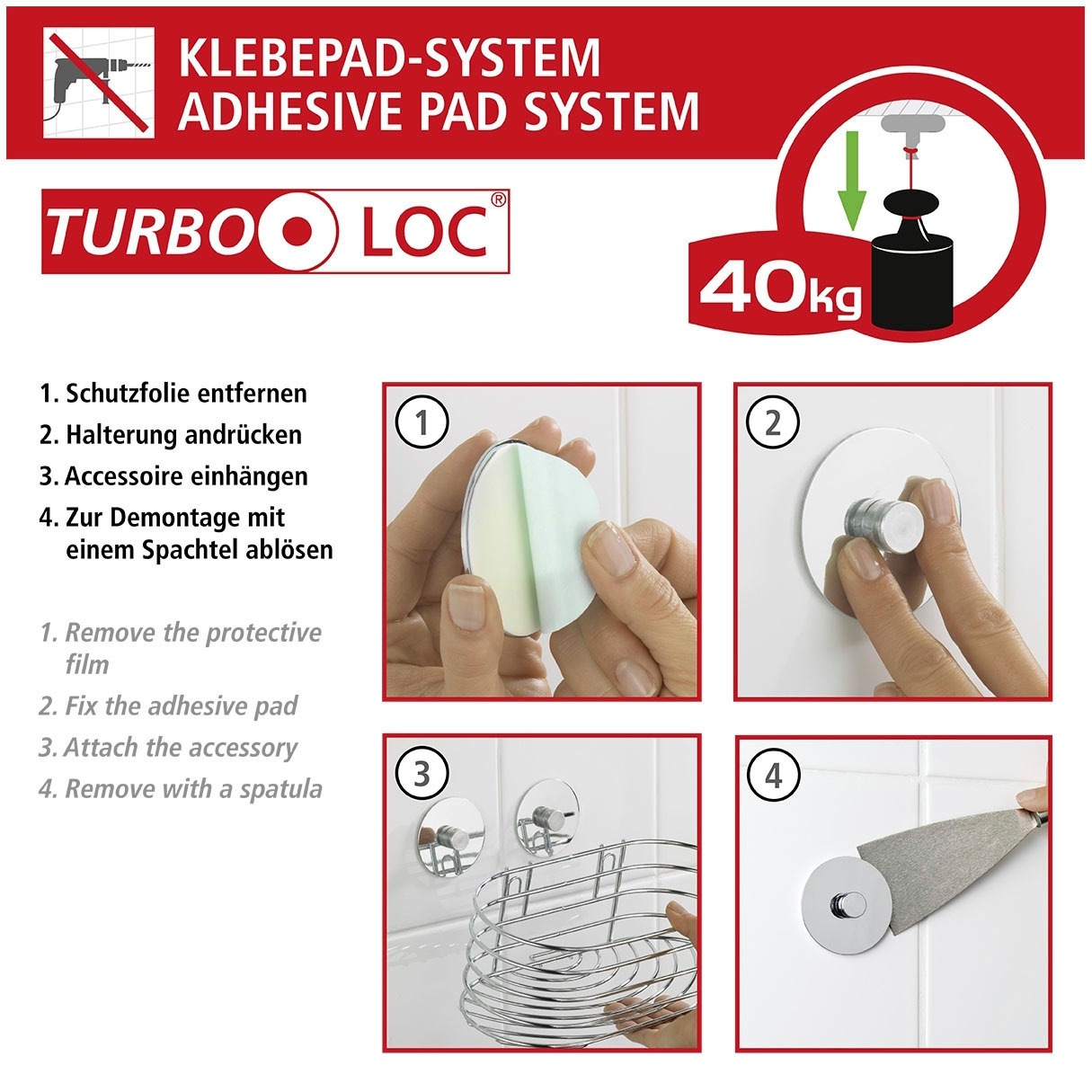 WENKO Haartrocknerhalter »Turbo-Loc®«, (1 St.), befestigen ohne bohren