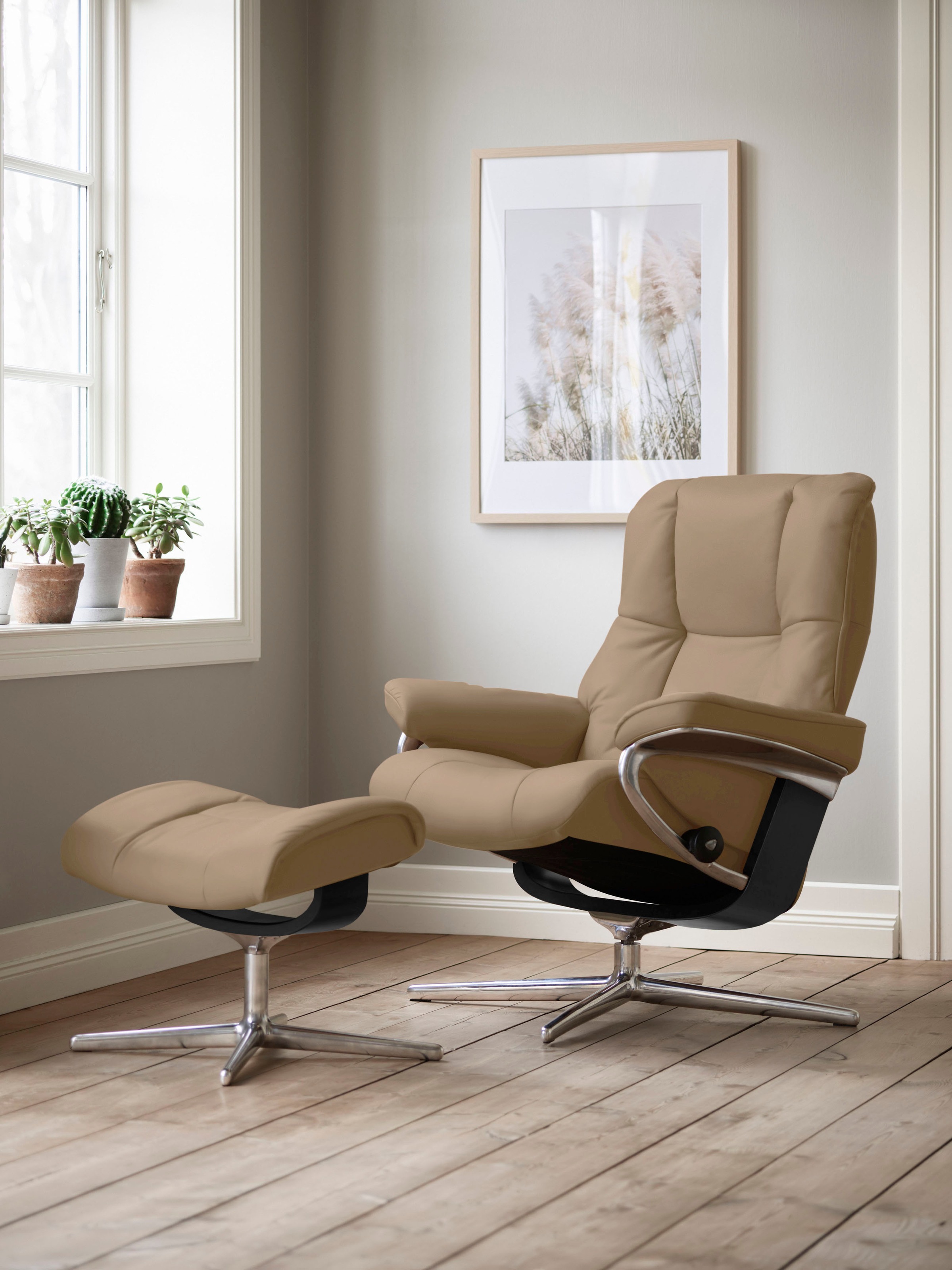 Stressless® Relaxsessel »Mayfair« Set, Relaxsessel mit Hocker,  mit Hocker, mit Cross Base, Größe S, M & L, Holzakzent Schwarz