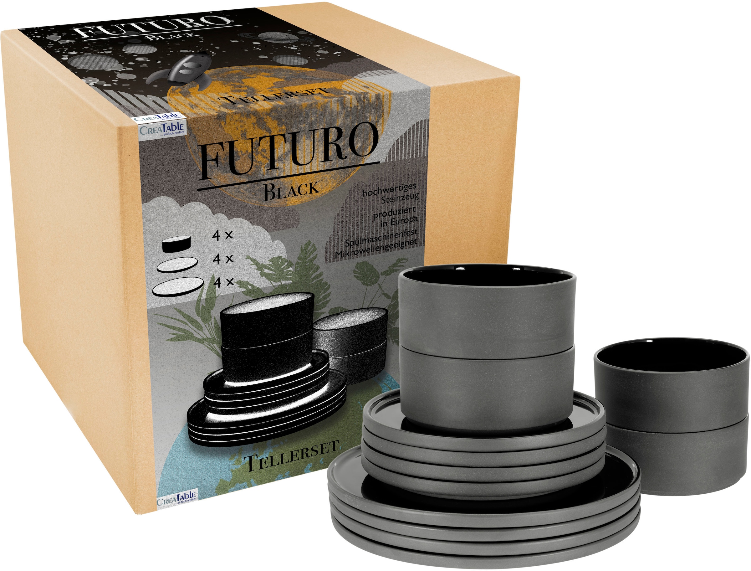 CreaTable Tafelservice »Futuro«, (Set, 12 tlg.), Service, je 4 Speiseteller 26 cm, Dessertteller 20 cm, Schalen 14 cm