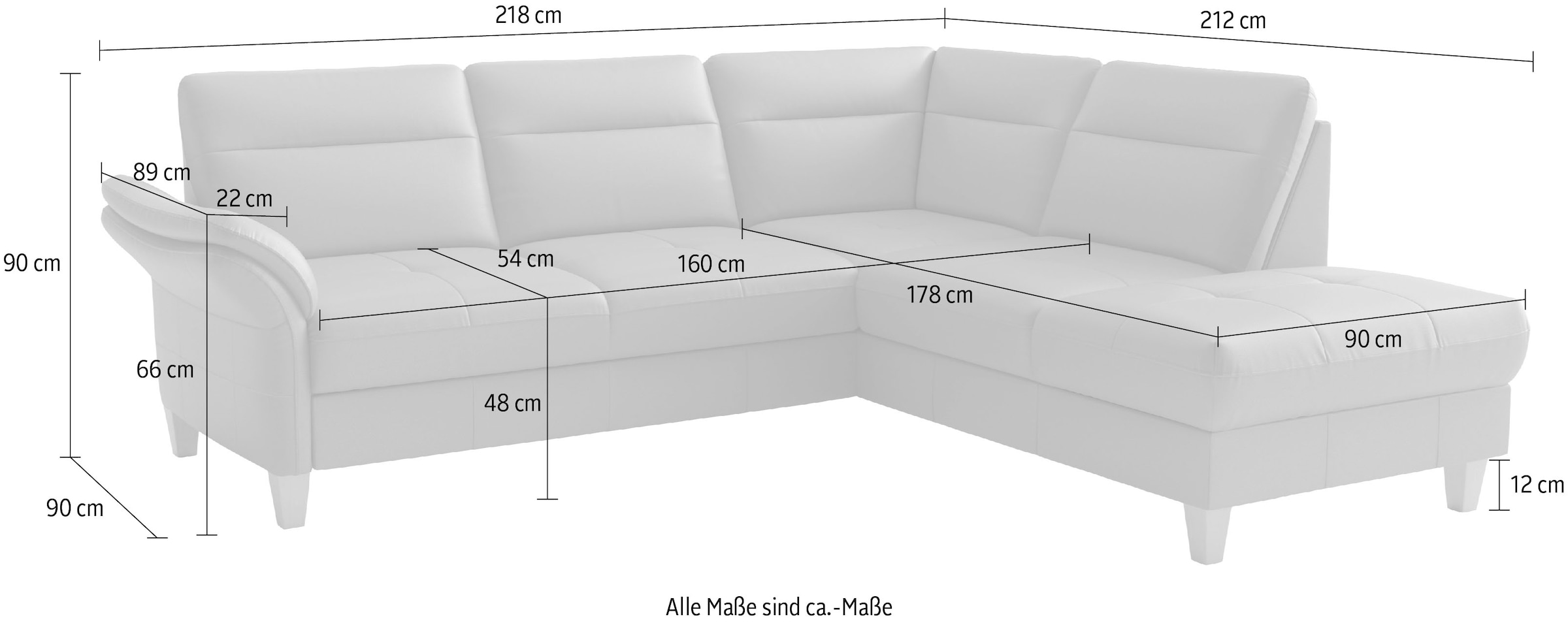 sit&more Ecksofa »Pamela L-Form, B: 218 cm, optional Schlaffunktion & Bettkasten, Leder« wahlweise mit Armteilverstellung, Sofa mit Federkern, Sitzhöhe: 48 cm