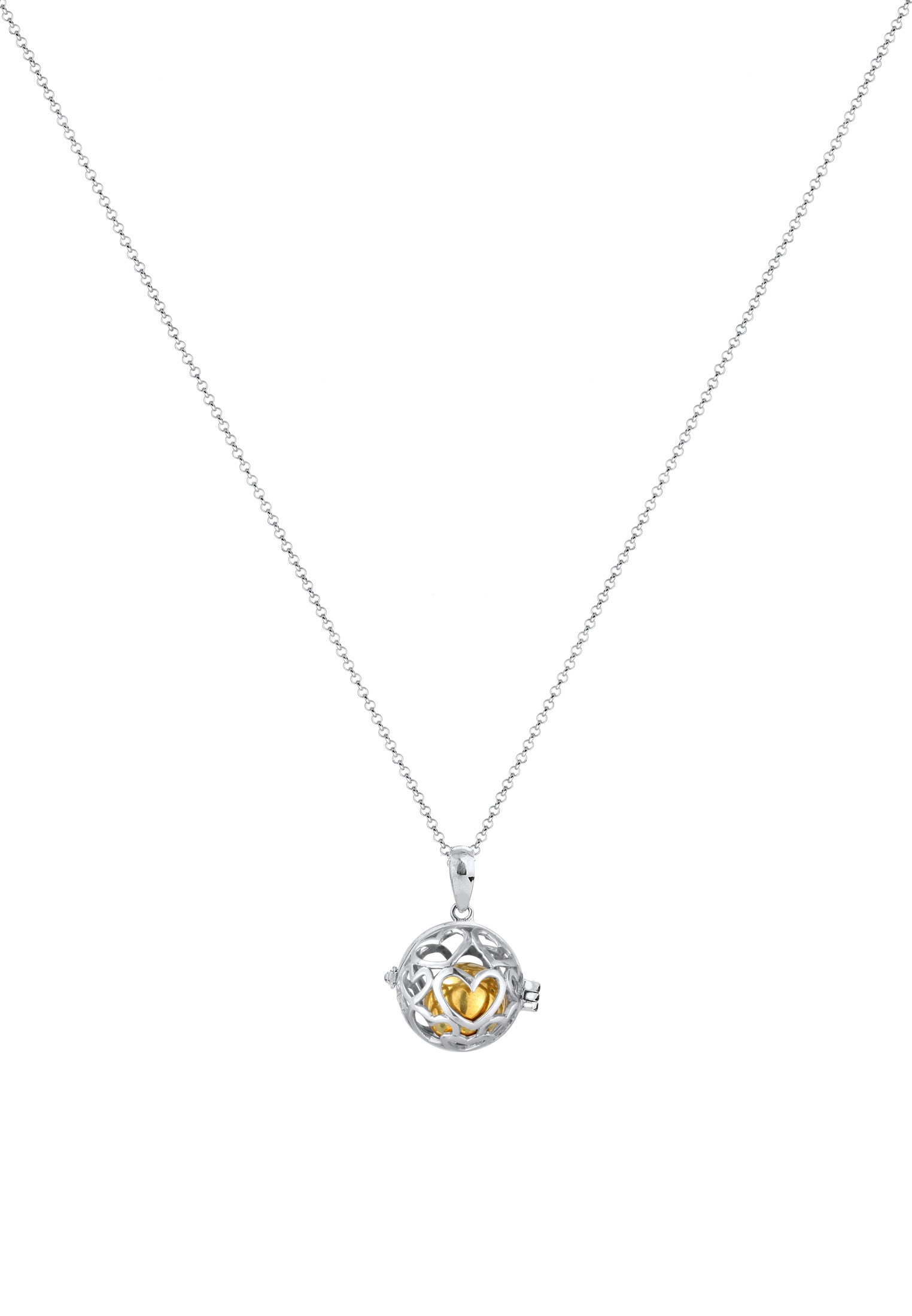 Nenalina Lange Kette »Halskette Herz Anhänger Engelsflüsterer (17mm) mit Klangkugel 925 Sterling Silber«