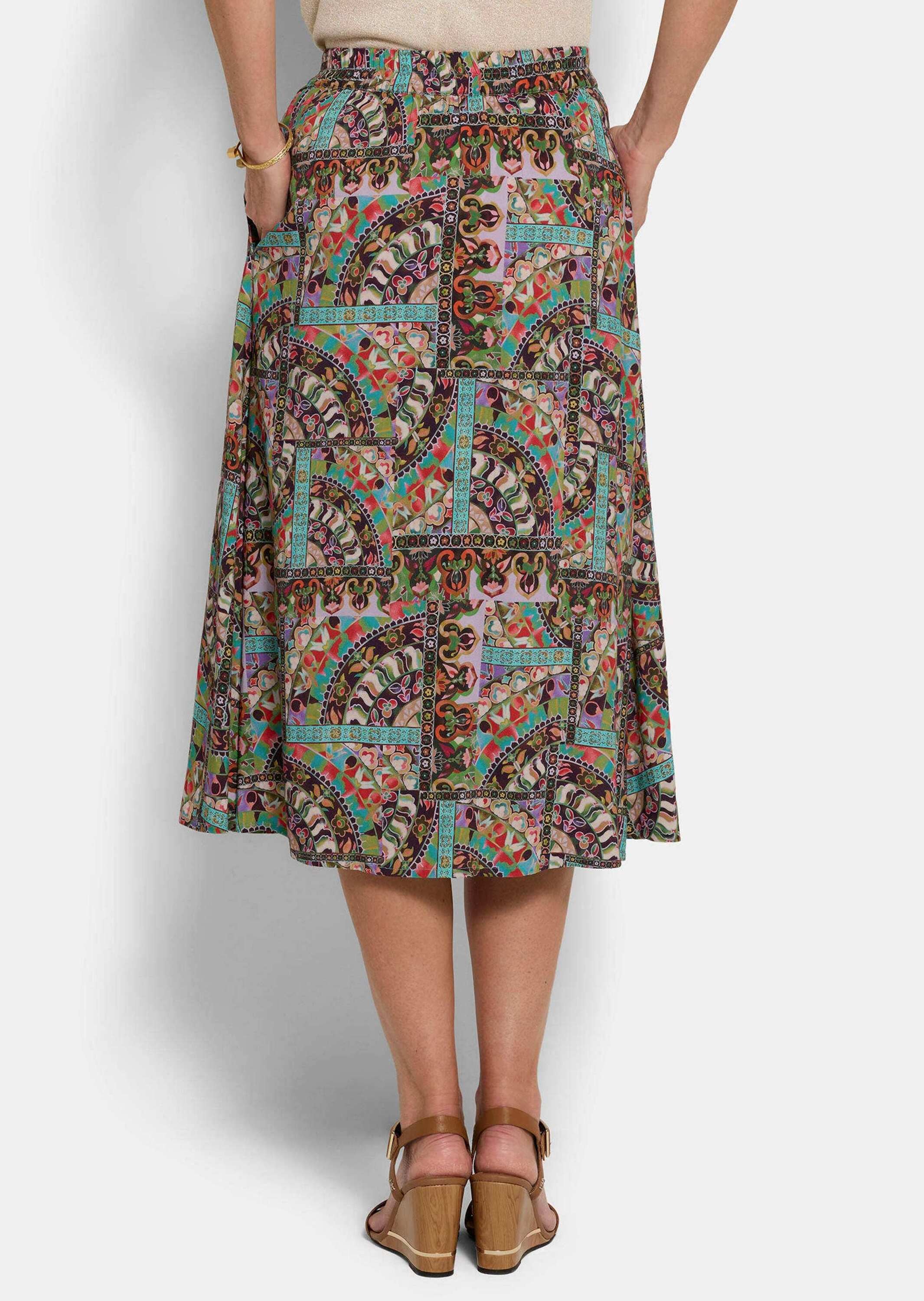 GOLDNER Midirock »Kurzgröße Viskoserock mit Patch-Druck« Nahttaschen an der Seite