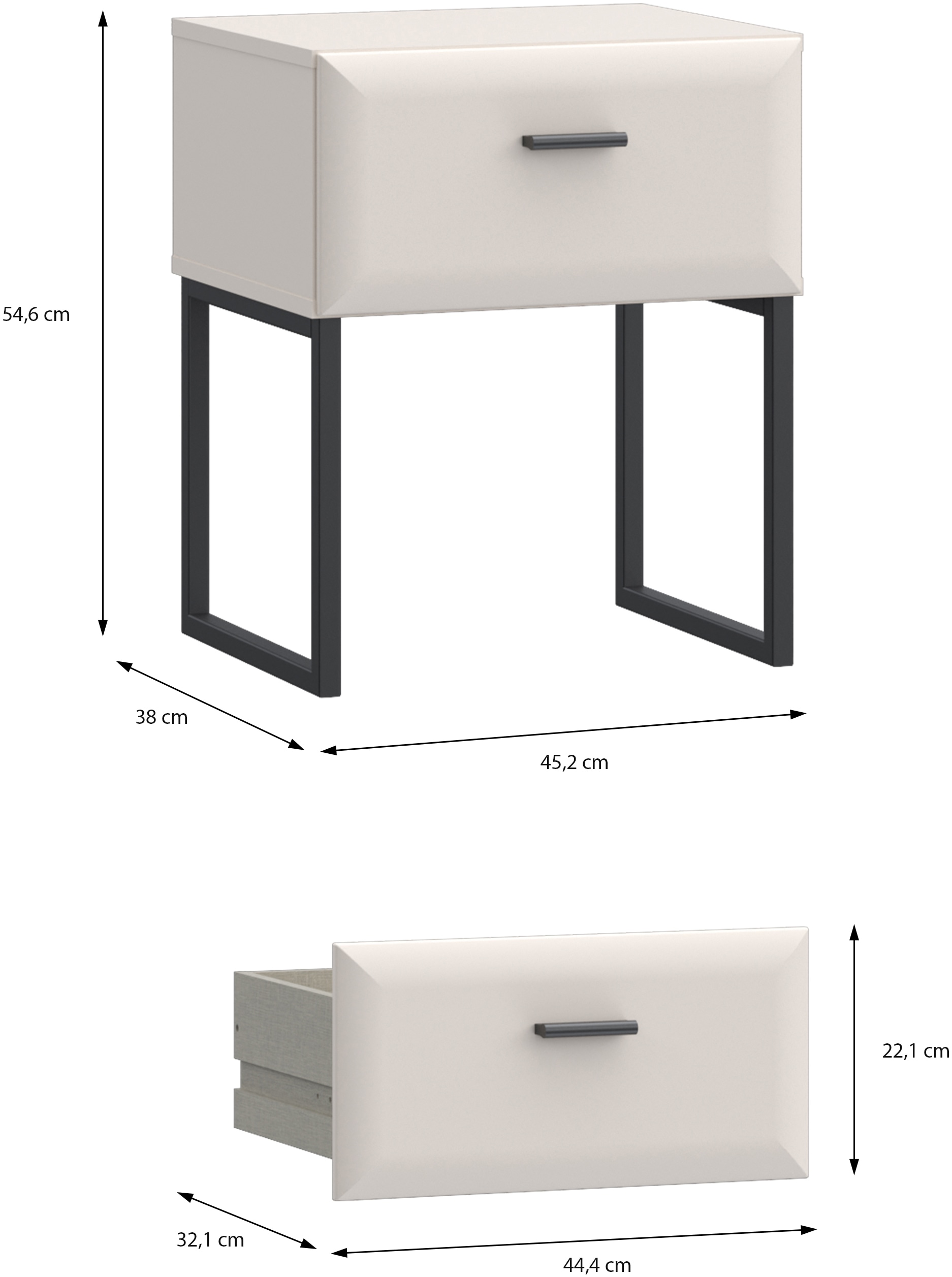 FORTE Nachtkommode »Akihisa mit Schubkasten und Metallfüßen« B/H/T 45,2/54,6/38 cm, Metallfüße, Schubkasten