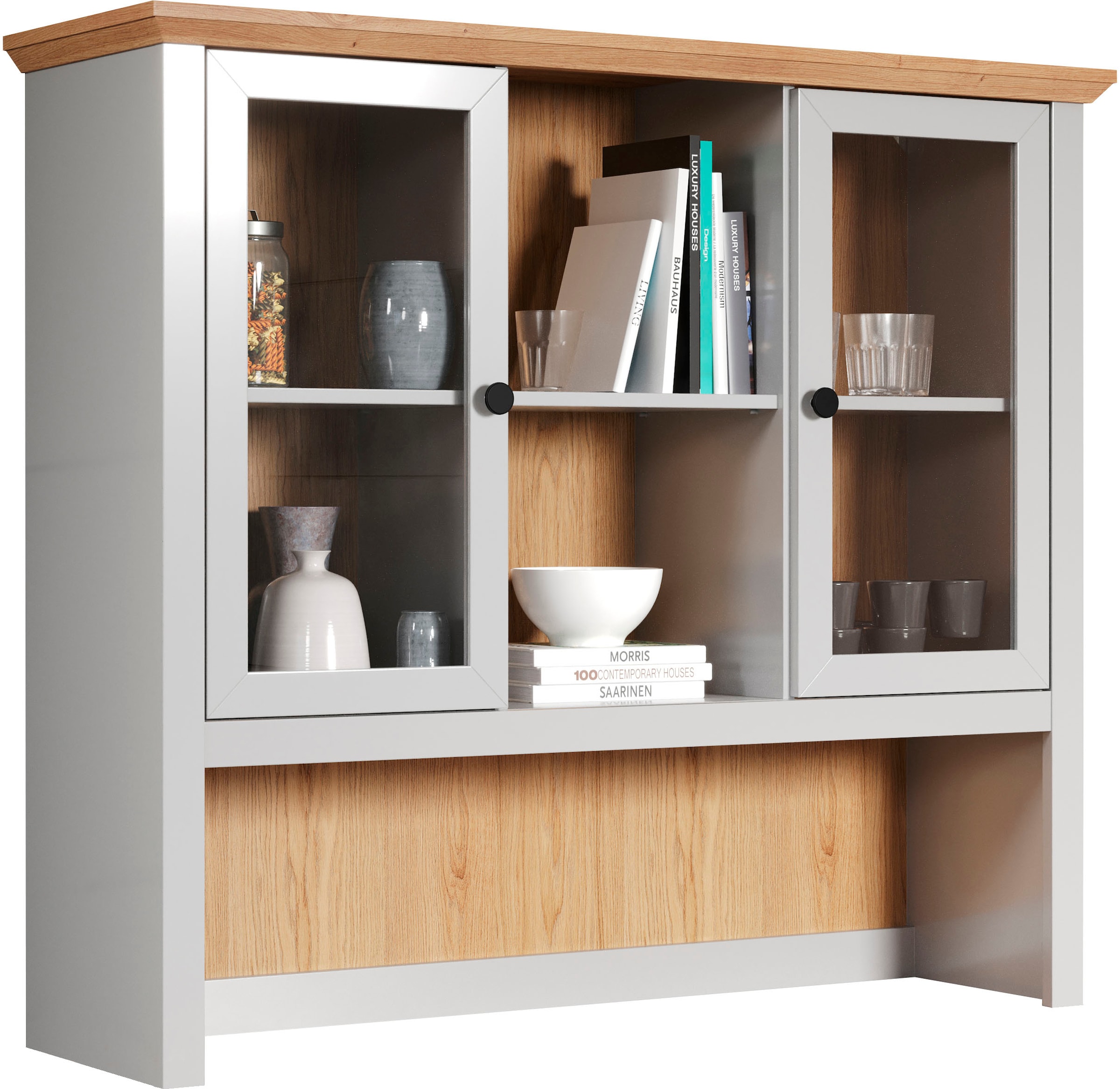 Home affaire Buffetaufsatz »Herzwill«, (1 St.), Aufsatz mit 2 Glastüren im Landhausstil - (B/T/H) 119/36/105 cm
