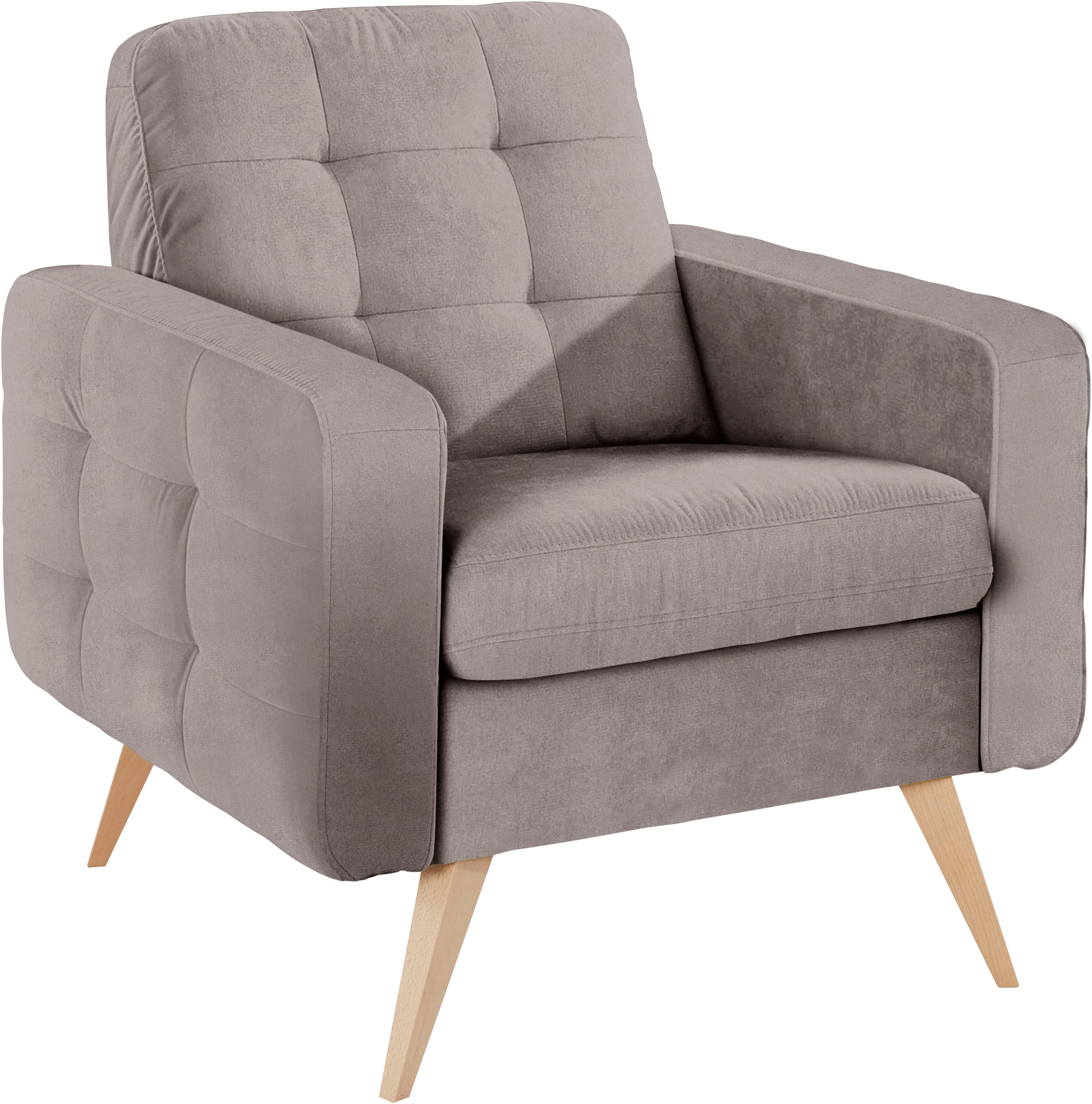 exxpo - sofa fashion Sessel »Nappa, Loungesessel, aktuelle Rückensteppung, bequem und modern« hoher Holzfuß