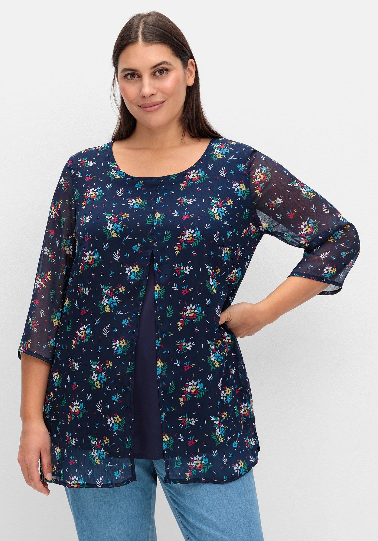 Sheego Longtunika »Longtunika im Lagenlook, mit Blumenprint«