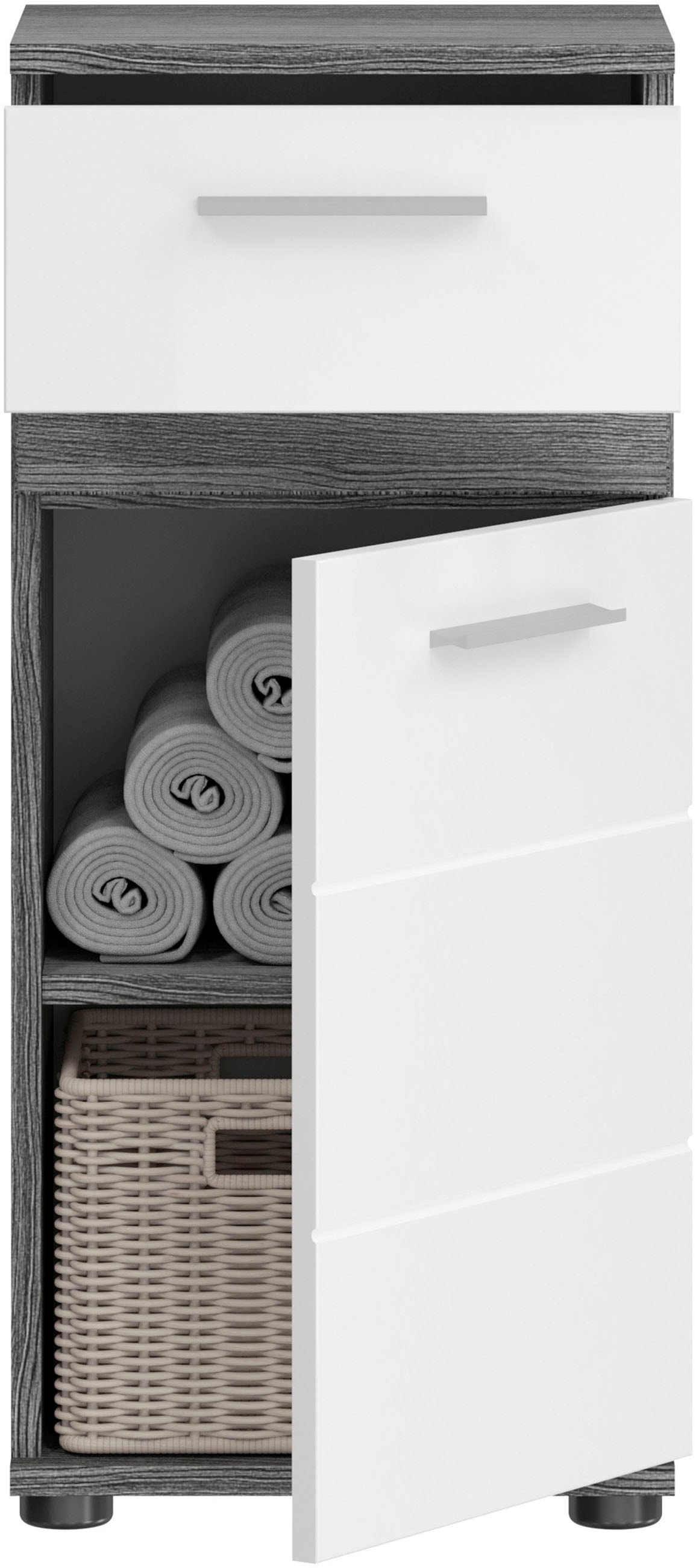 welltime Unterschrank »Lucca, Breite 35cm, 1 Tür (Türanschlag wechselbar), 1 Schubkasten«, MDF Front, Badmöbel, Badschrank, Schrank, Bad, Badezimmer