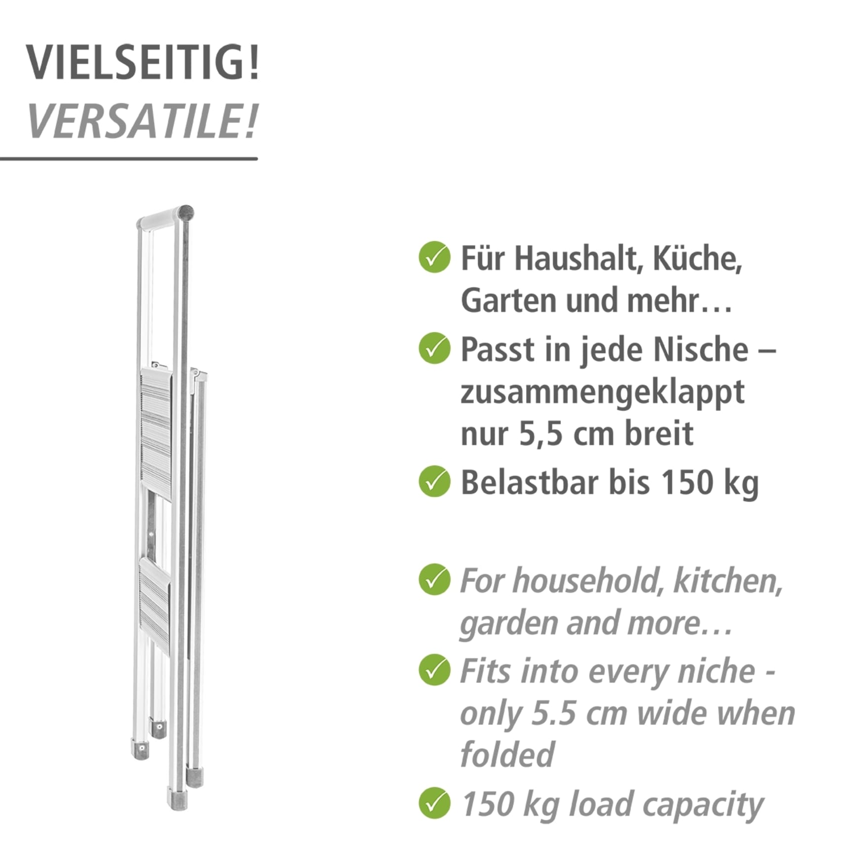 WENKO Trittleiter »Modell Alu-Design« Klapptritt Leiter, rutschsichere XXL-Stufen, klappbar, bis 150 kg