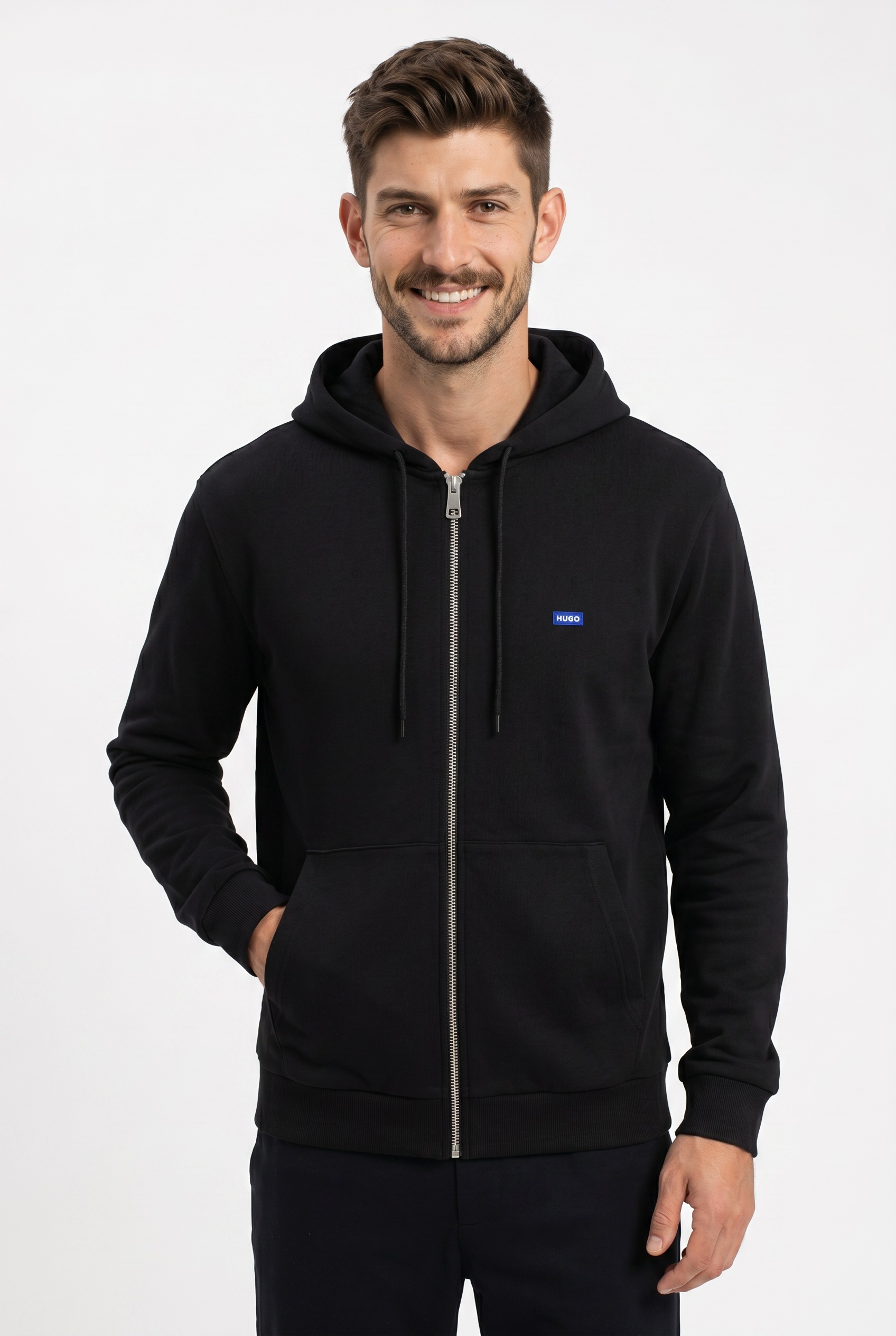 HUGO Kapuzensweatjacke »Nadarasi« mit Logo-Badge