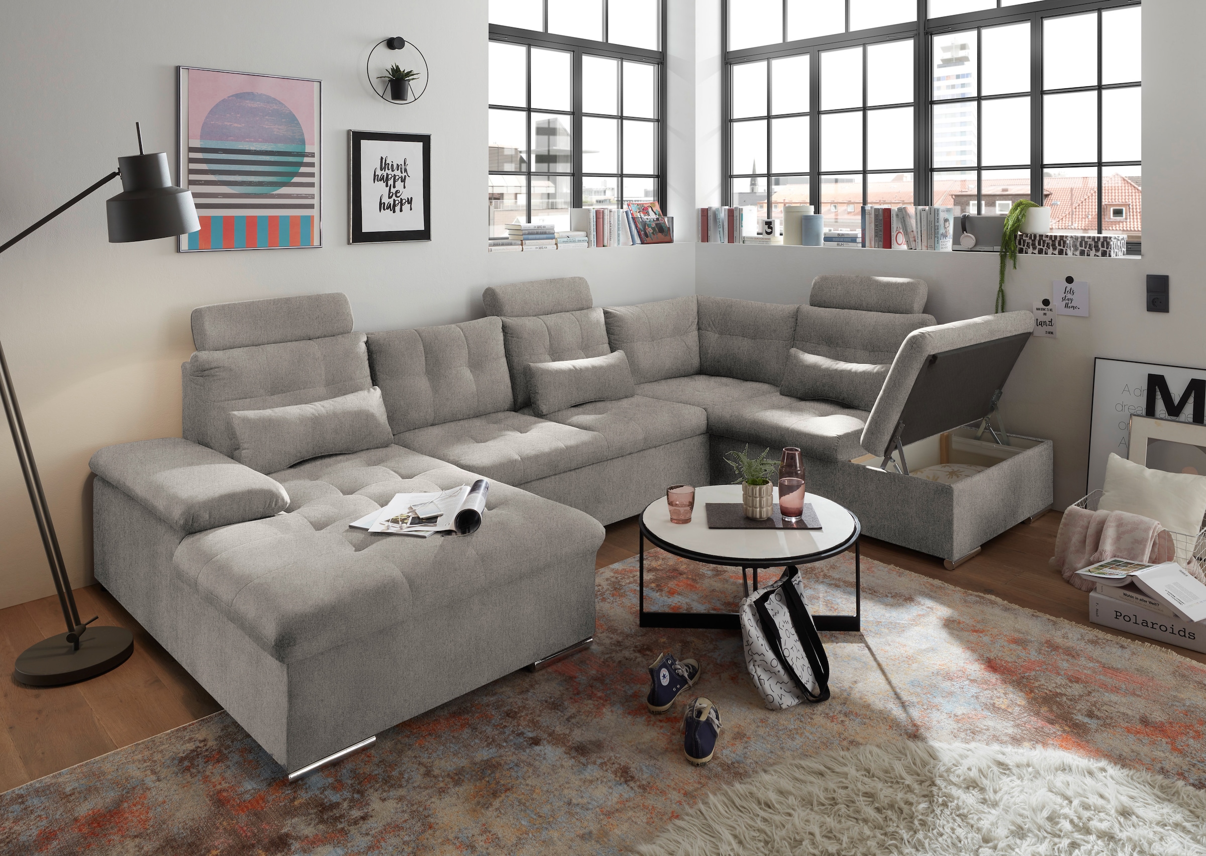 ED EXCITING DESIGN Wohnlandschaft Jakarta, mit Bettfunktion, Bettkasten, Kopfstützen, Nierenkissen