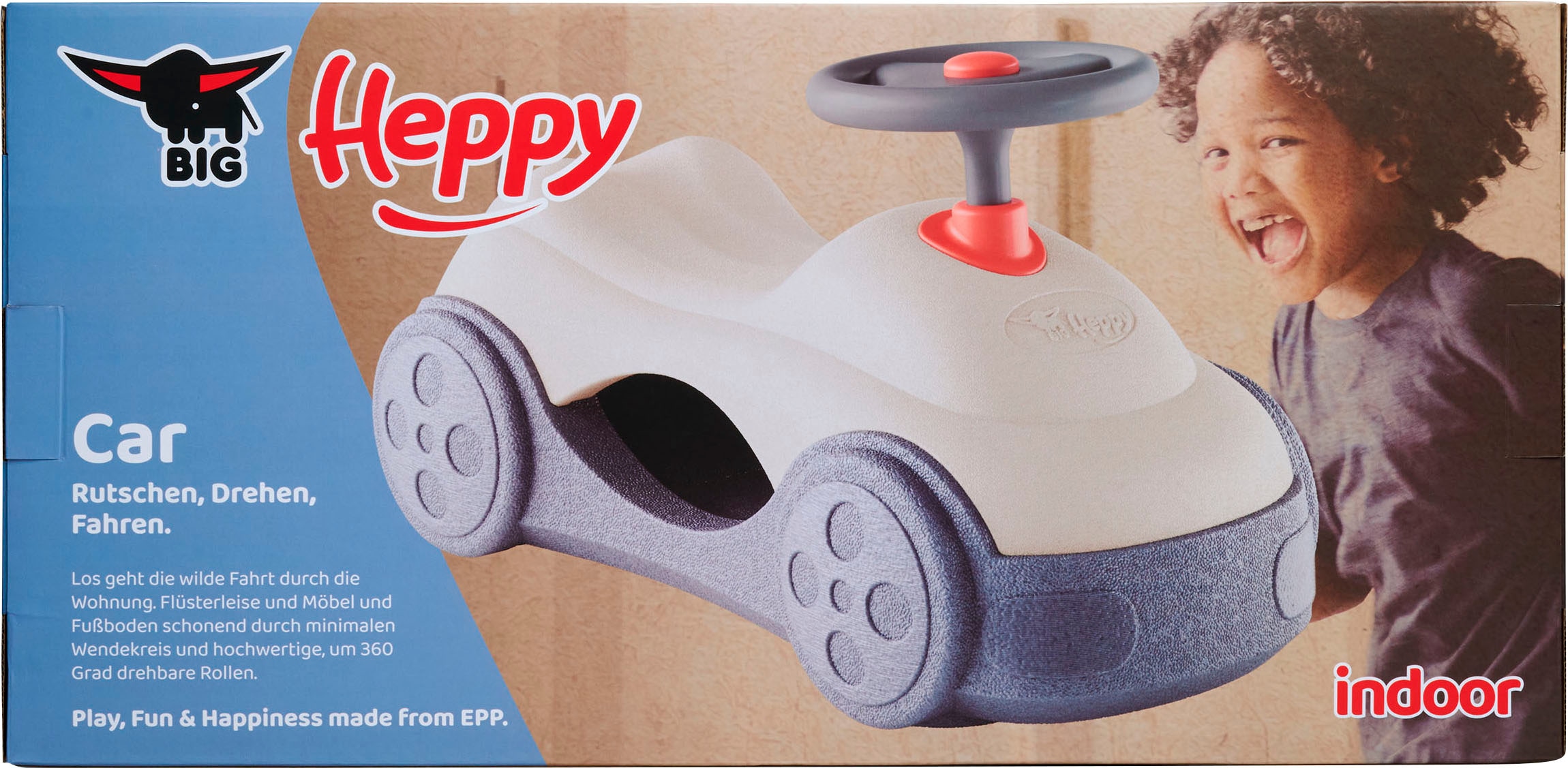 BIG Rutscherauto »BIG Heppy Car«, mit um 360° drehbaren Rollen im vorderen Bereich