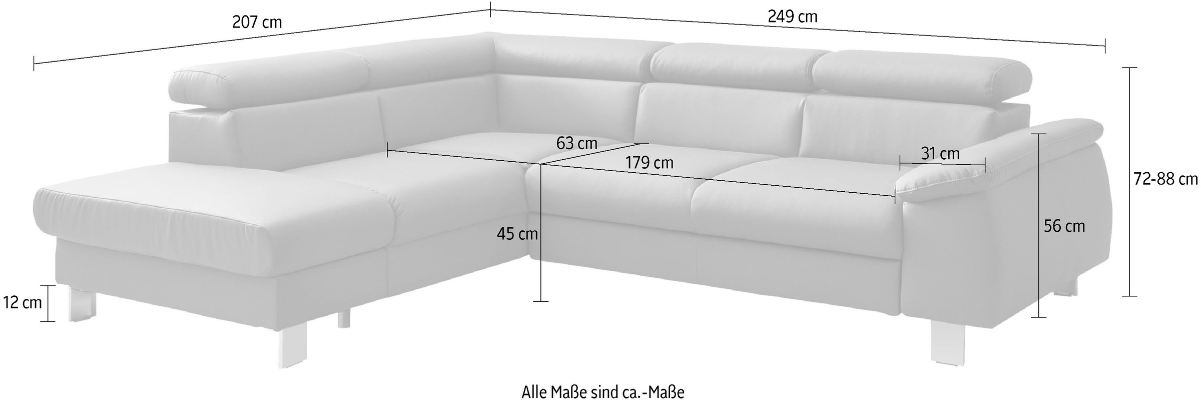 COTTA Ecksofa »Komaris L-Form, B: 249 cm«, mit Kopfteilverstellung, optional Bettfunktion, Bettkasten & Licht