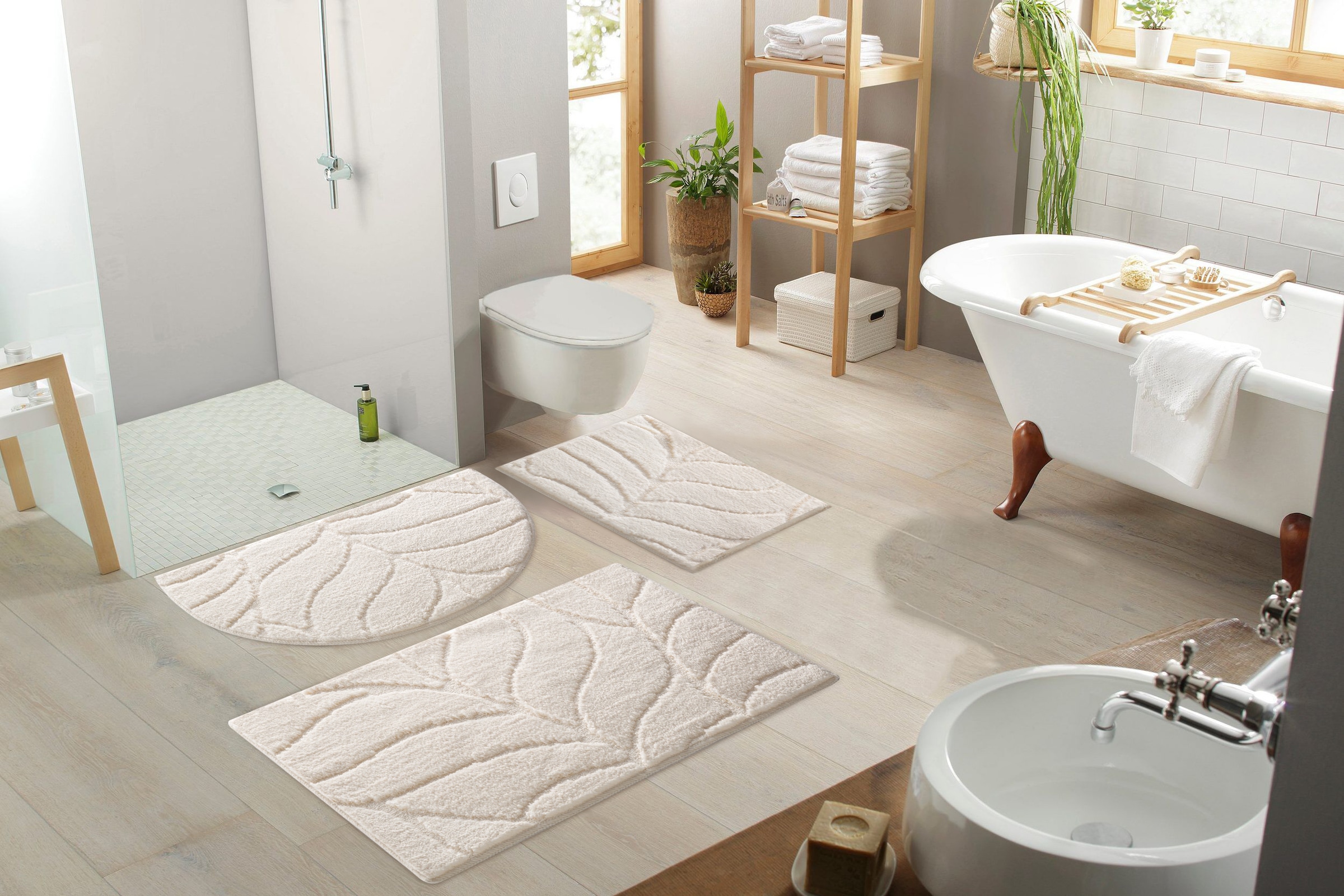 my home Badematte »Epense, Badvorleger, Badezimmer Teppich, Duschmatte mit Blattstruktur« Höhe 10 mm rutschhemmend beschichtet fußbodenheizungsgeeignet | schnell trocknend Badteppich, Uni, Blätter, Hoch-Tief, verschiedene Farben und Größen