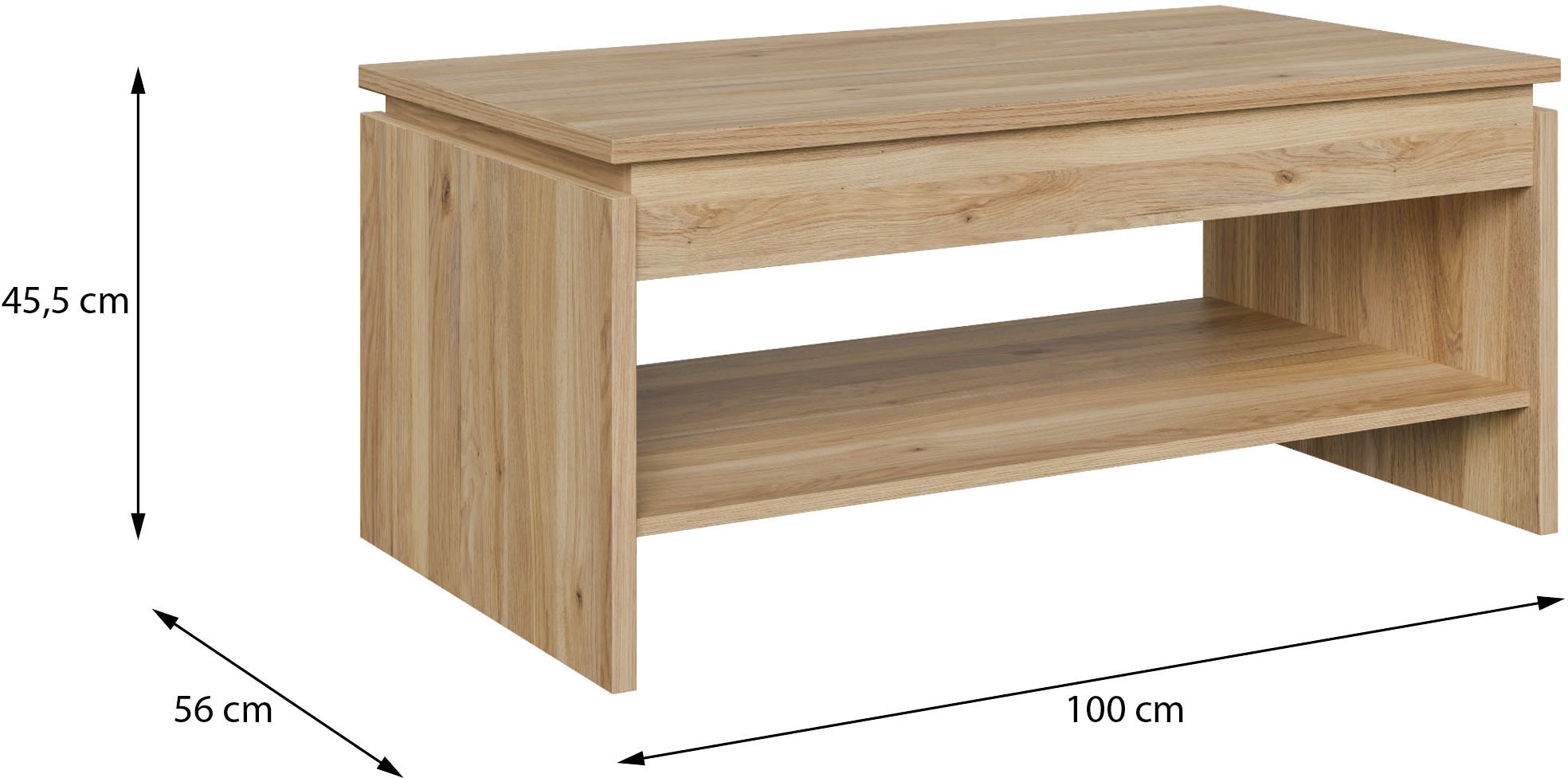 FORTE Couchtisch »Couchtisch, Ablage, Stauraum, als Esstisch nutzbar« höhenverstellbar, B/H/T 100/45,7/56 cm