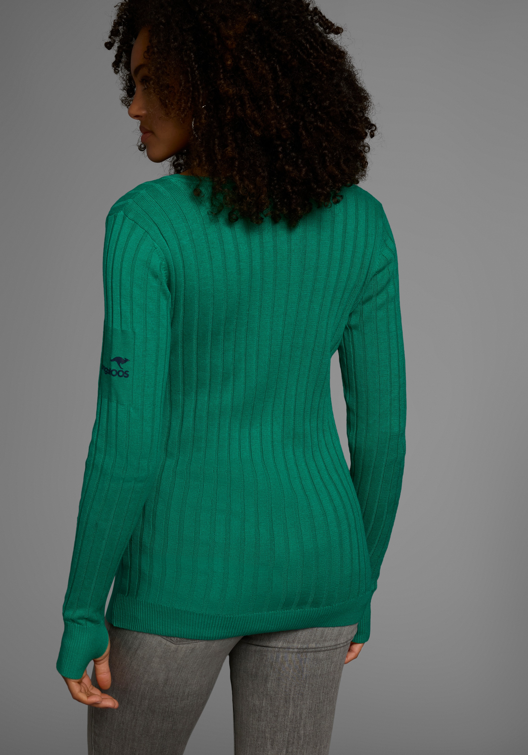 KangaROOS V-Ausschnitt-Pullover, in breit geripptem Feinstrick