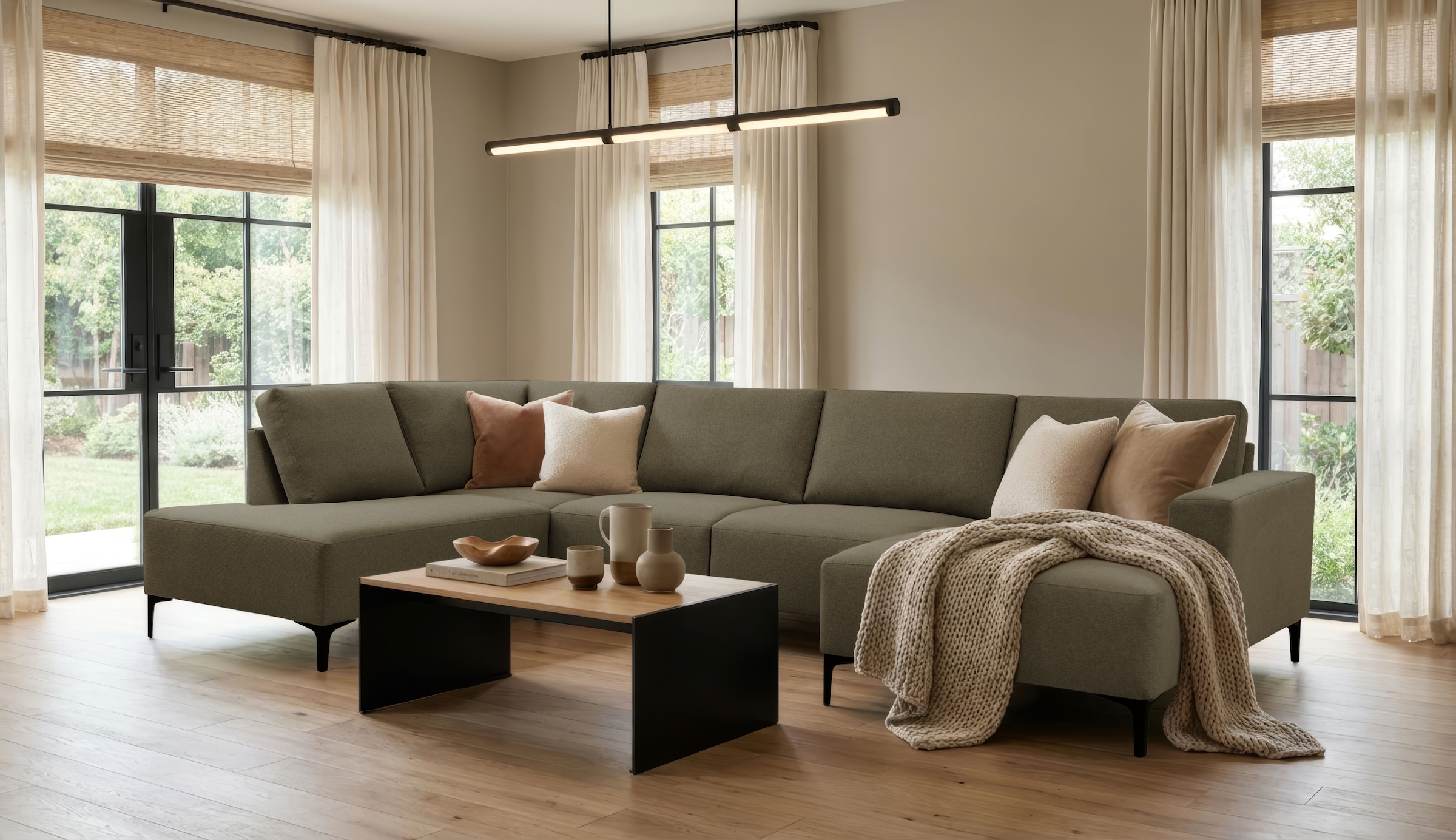 Home affaire Wohnlandschaft »Tournon U-Form, XXL Sofa, Breite 333 cm, Webstoff, Chenille« Designsofa im nordischen Stil, Wellenunterfederung, Metallfüße